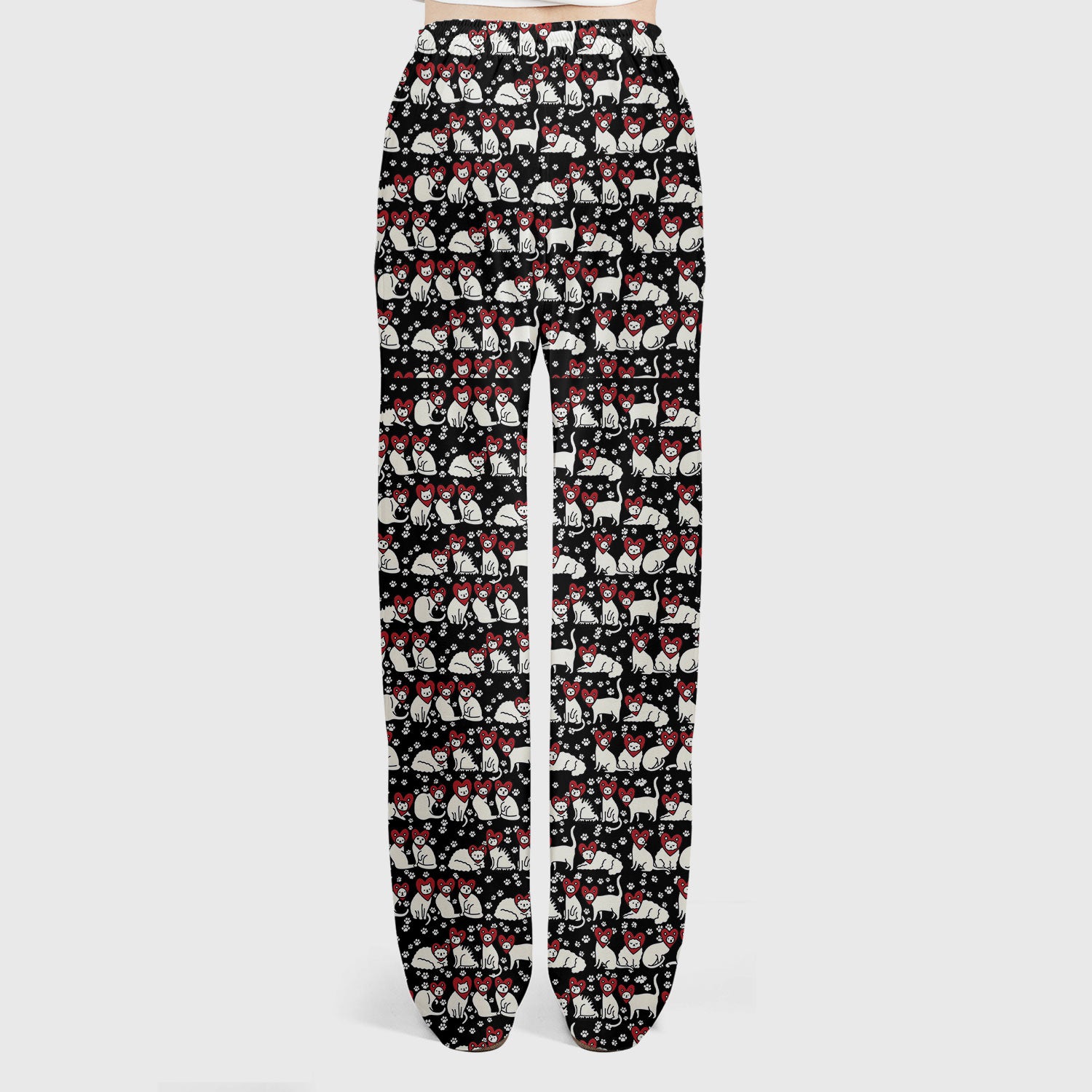 Cute Cat Heart Pattern Scrub Set, Funny Cat Scrub Shirt For Nurses, Breathable Fabrics Nursing Uniform