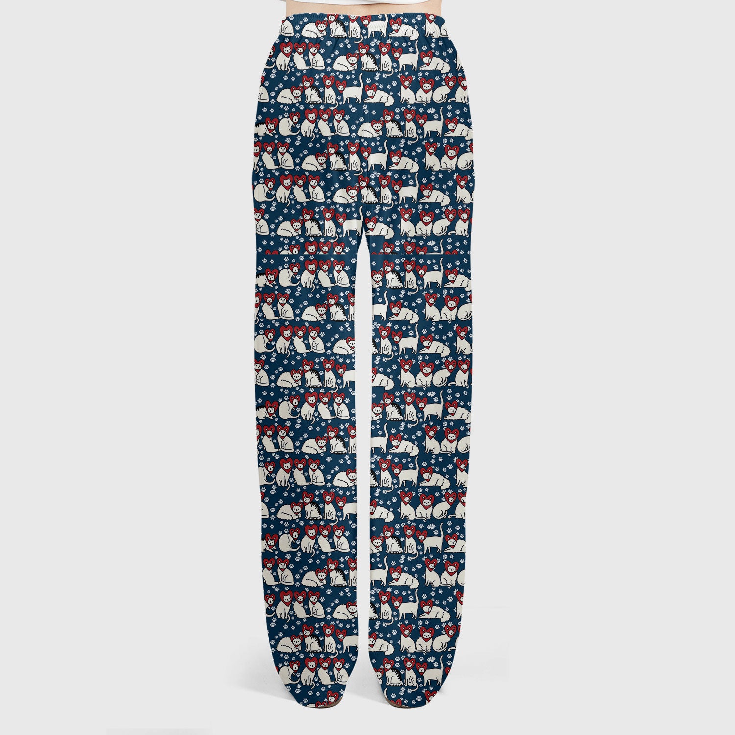 Cute Cat Heart Pattern Scrub Set, Funny Cat Scrub Shirt For Nurses, Breathable Fabrics Nursing Uniform
