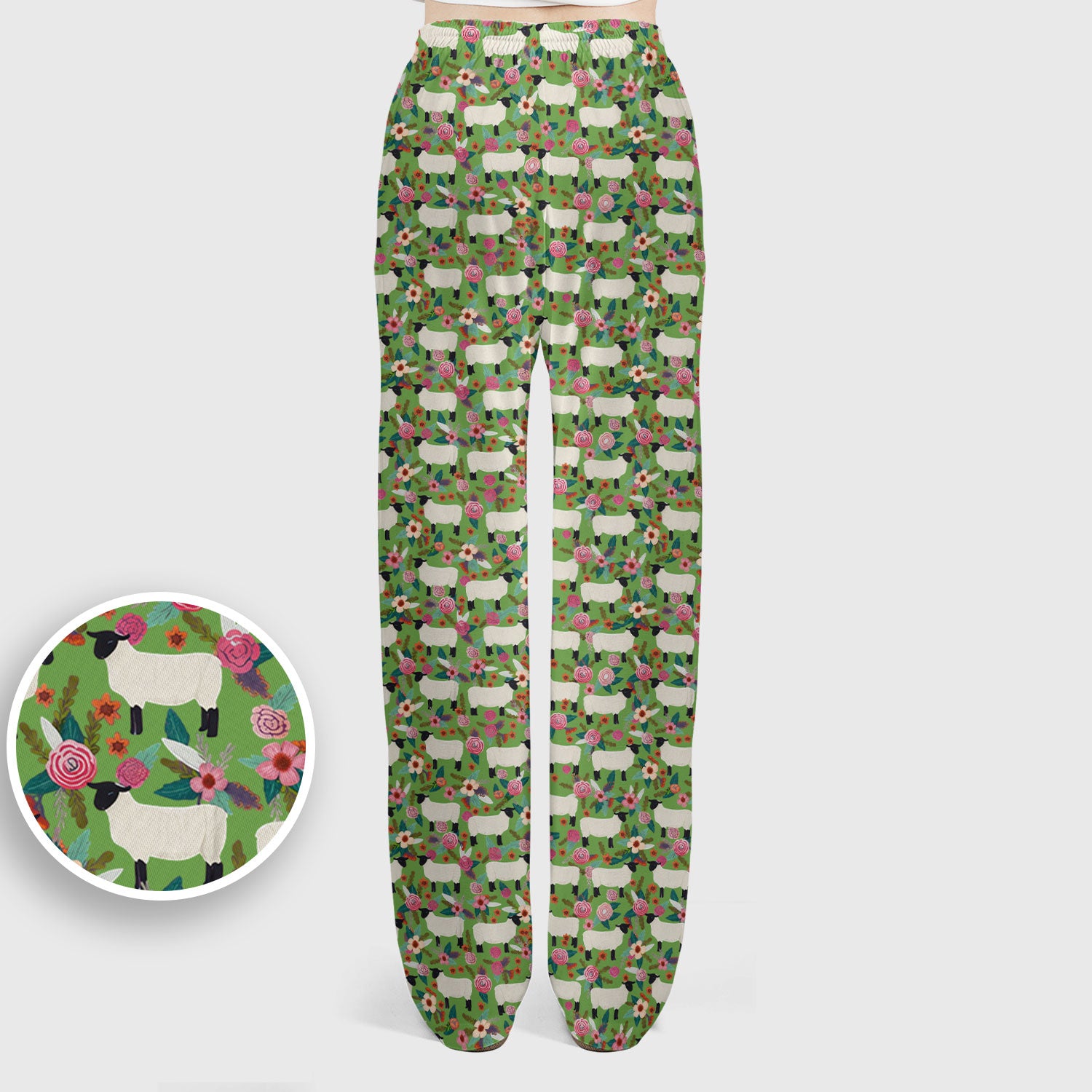 Cute Sheep Floral Meadow Pattern Scrub Set, Nurse Uniform Scrubs Set