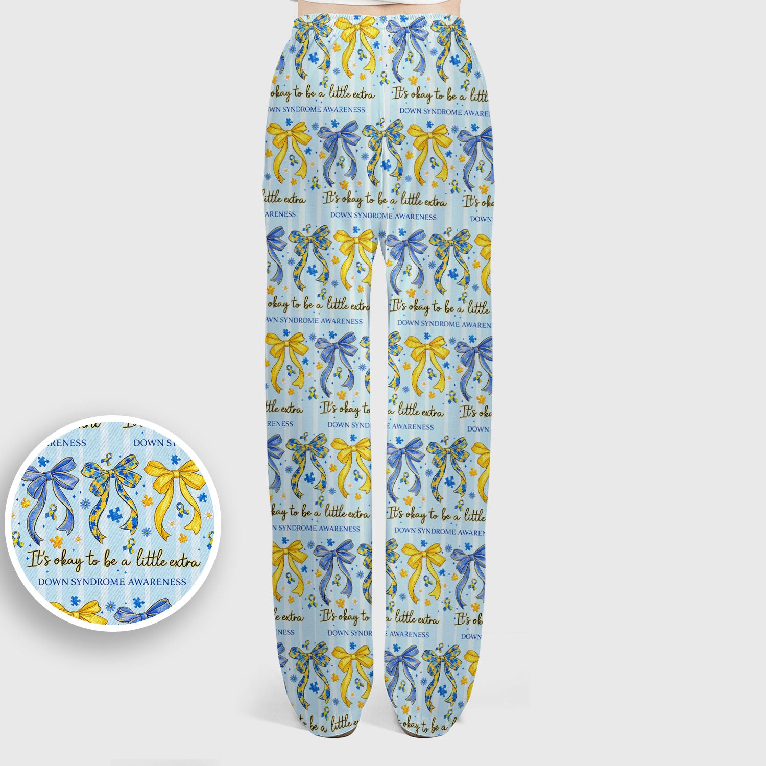Down Syndrome Awareness Ribbon Pattern Scrub Set, Scrub Pants and V Neck Top