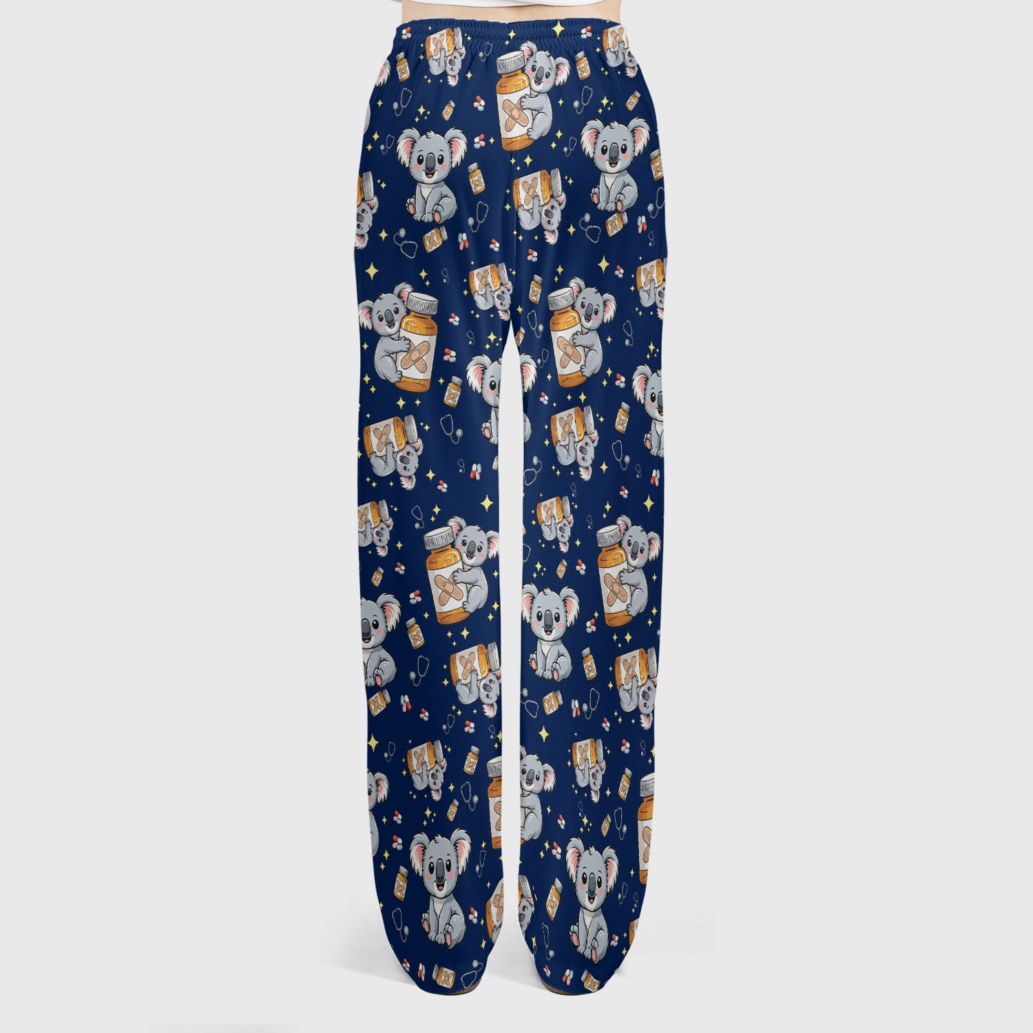 Cute Koala Nurse Bandage Medicine Print Scrub Set, Breathable Med Uniform