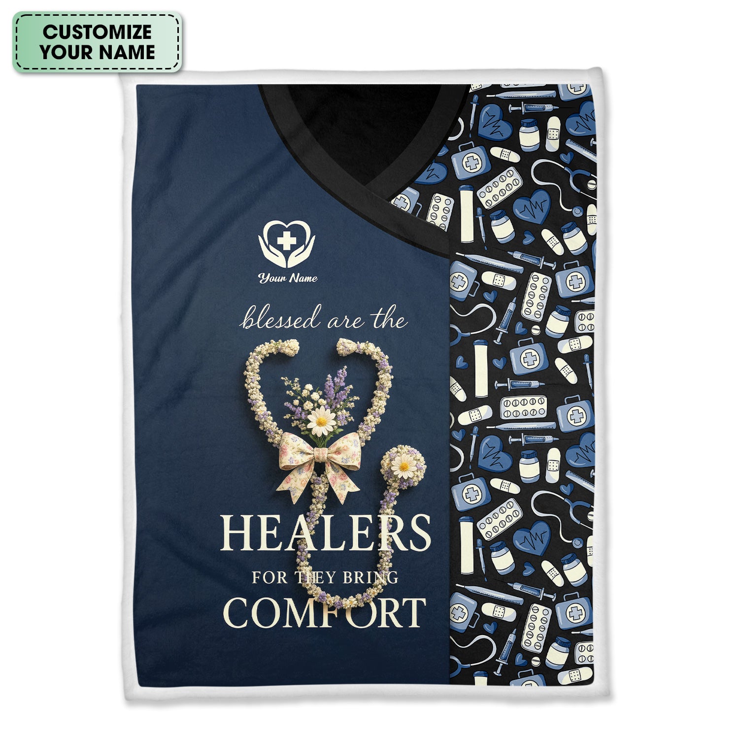 Custom Name Nurse Blanket - Blessed Are the Healers Who Bring Comfort - Floral Stethoscope Gift for RN CNA LPN Women in Healthcare