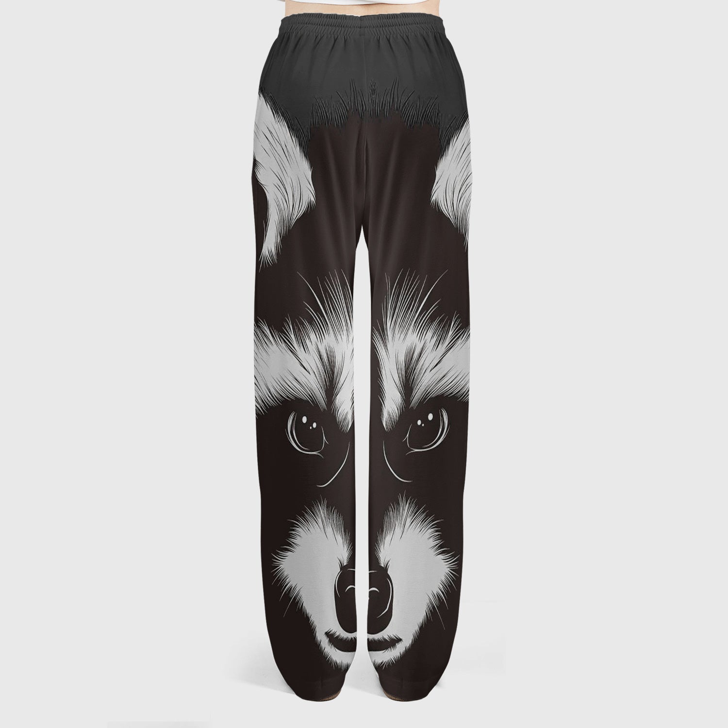 Black White Raccoon Face Pattern Scrub Set, Scrub Pants and V Neck Top