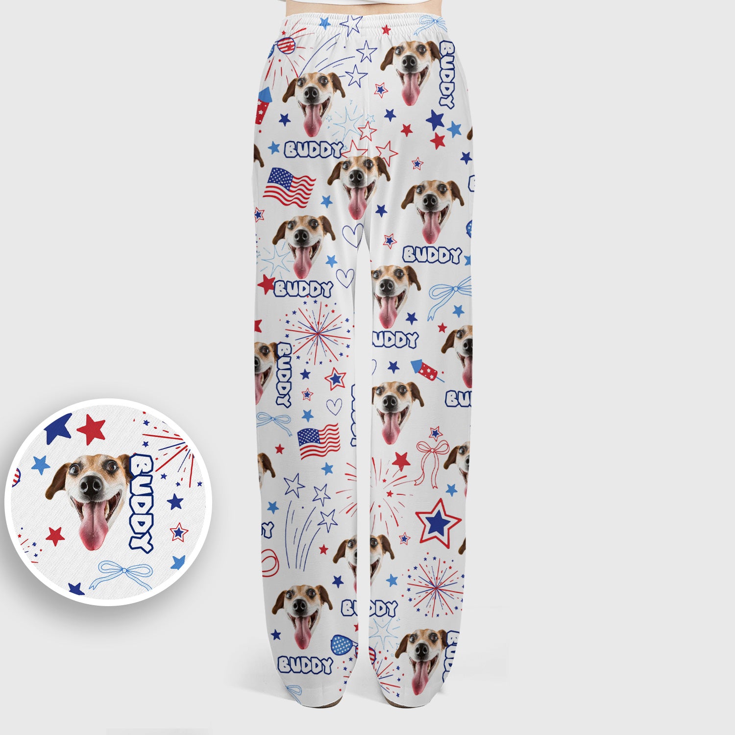 Personalized Patriotic Dog Face Name Pattern Scrub Set, Scrub Pants and V Neck Top