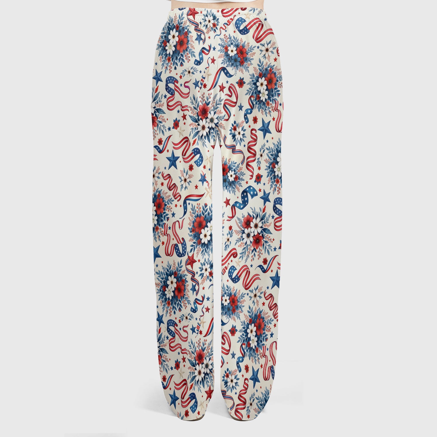 Patriotic Floral Ribbon Nurse for RN & CNA, Americana Healthcare Workers Uniform Scrub Set, Scrub Pants and V Neck Top