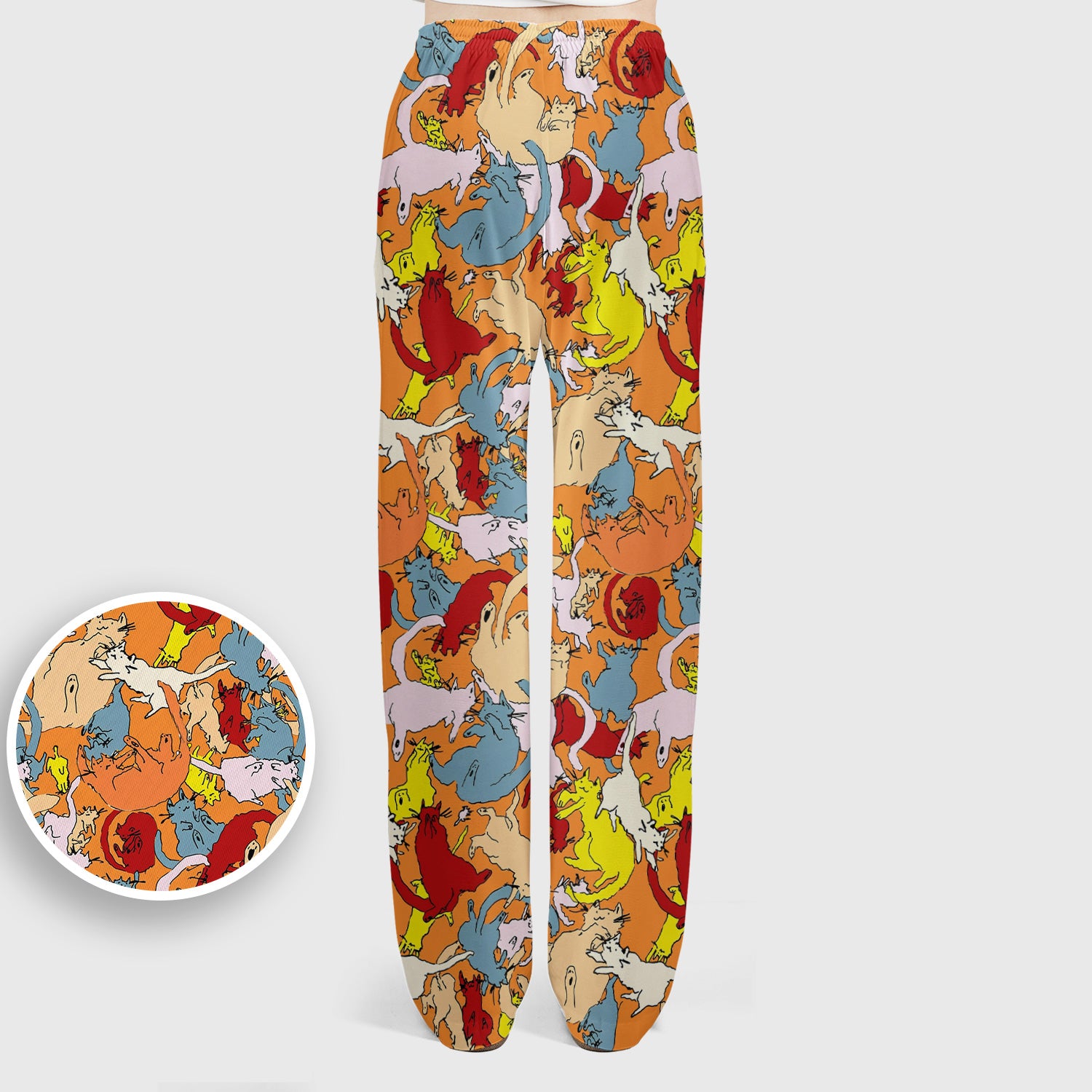 Colorful Cat Chaos Illustration Pattern Scrub Set, Scrub Pants and V Neck Top