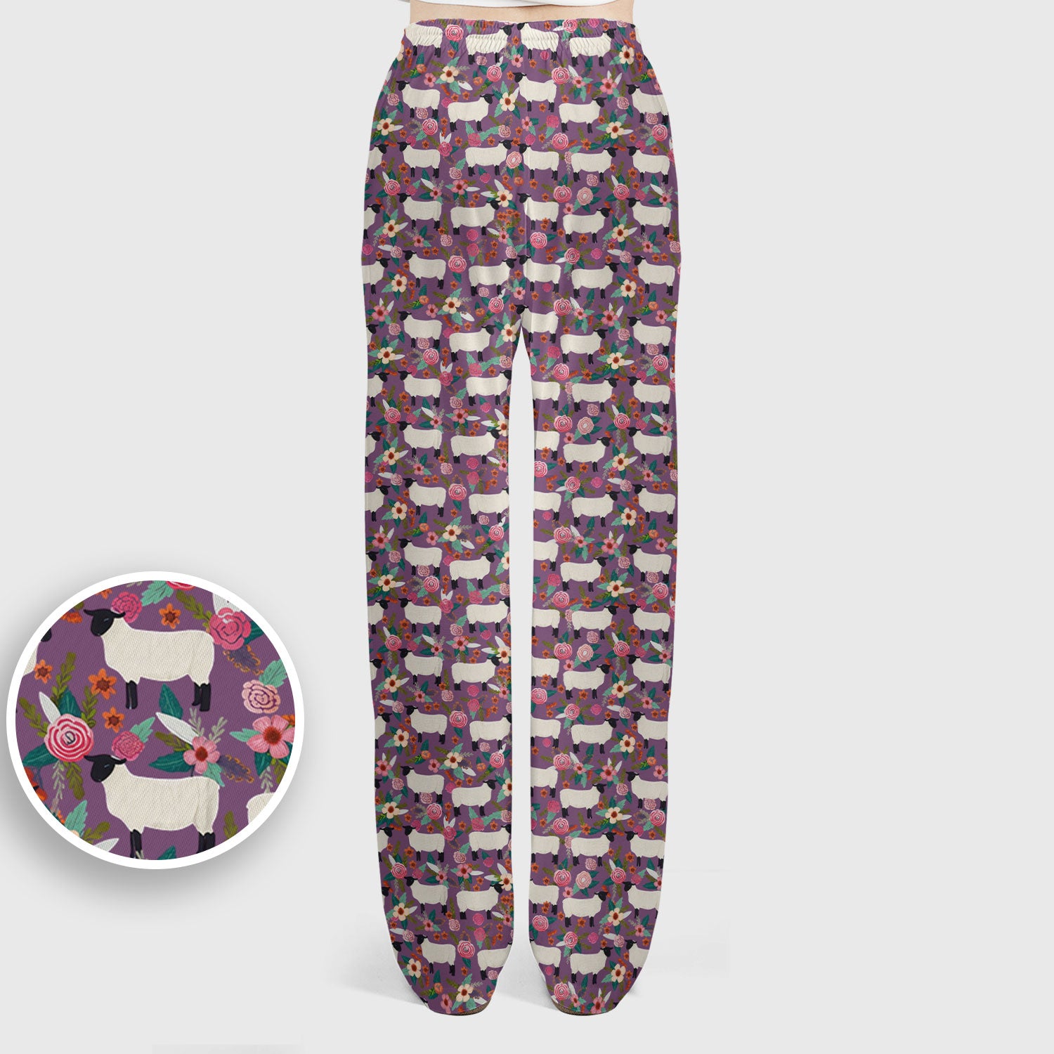 Cute Sheep Floral Meadow Pattern Scrub Set, Nurse Uniform Scrubs Set
