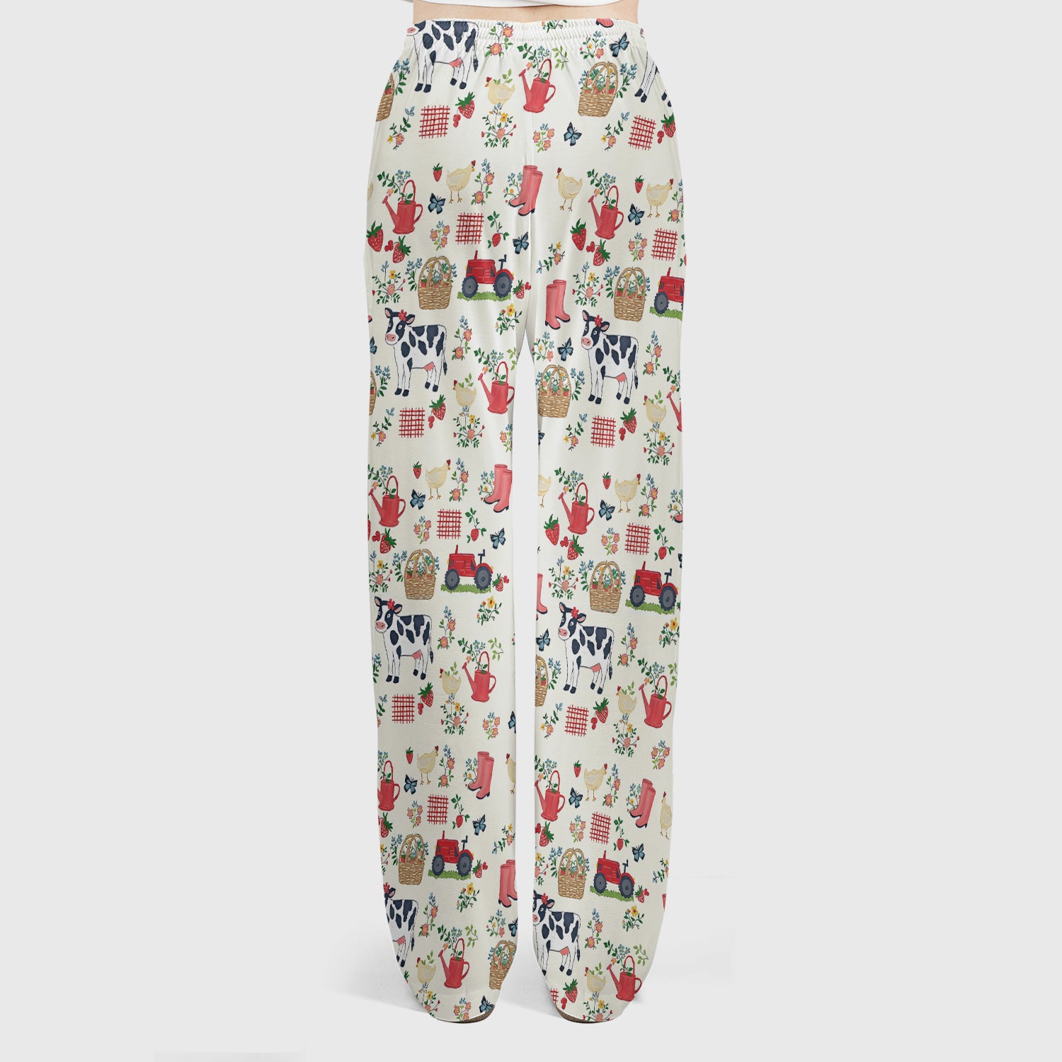 Cute Cow Chicken Farm Pattern Scrub Set, Women's Scrub Sets