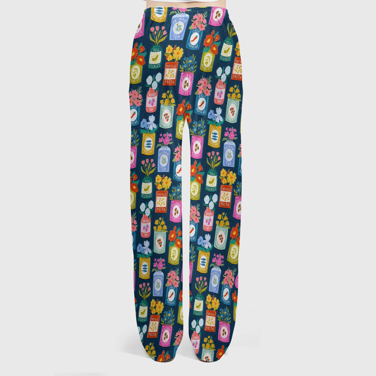 Colorful Pantry Jars Flowers Pattern Scrubs Sets, Scrub Pants and V Neck Top