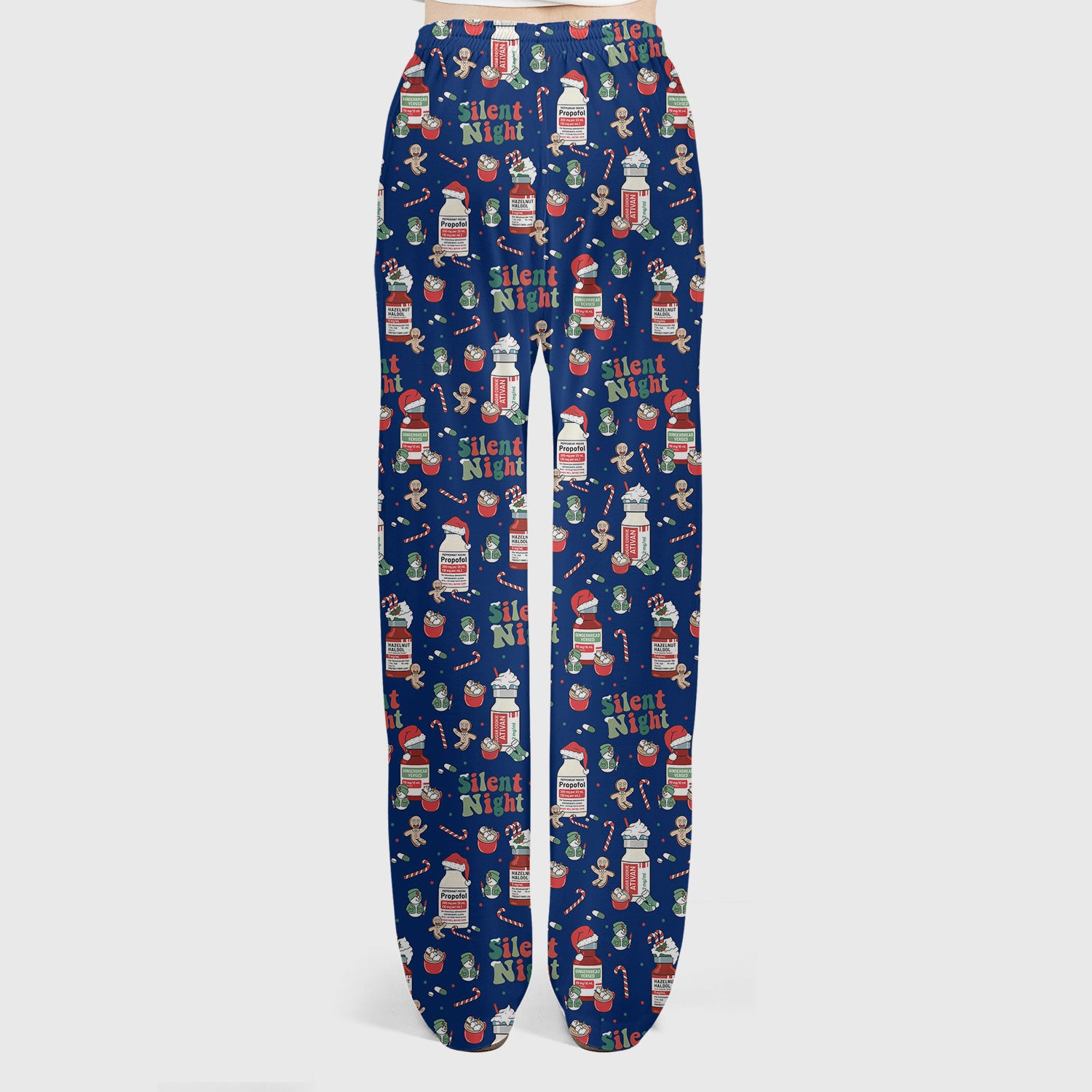 Christmas Medicine Scrub Set for Nurses - Silent Night Propofol Print Scrubs Pants and Top - Funny Holiday Medical Scrub Gift for Women RN CNA LPN
