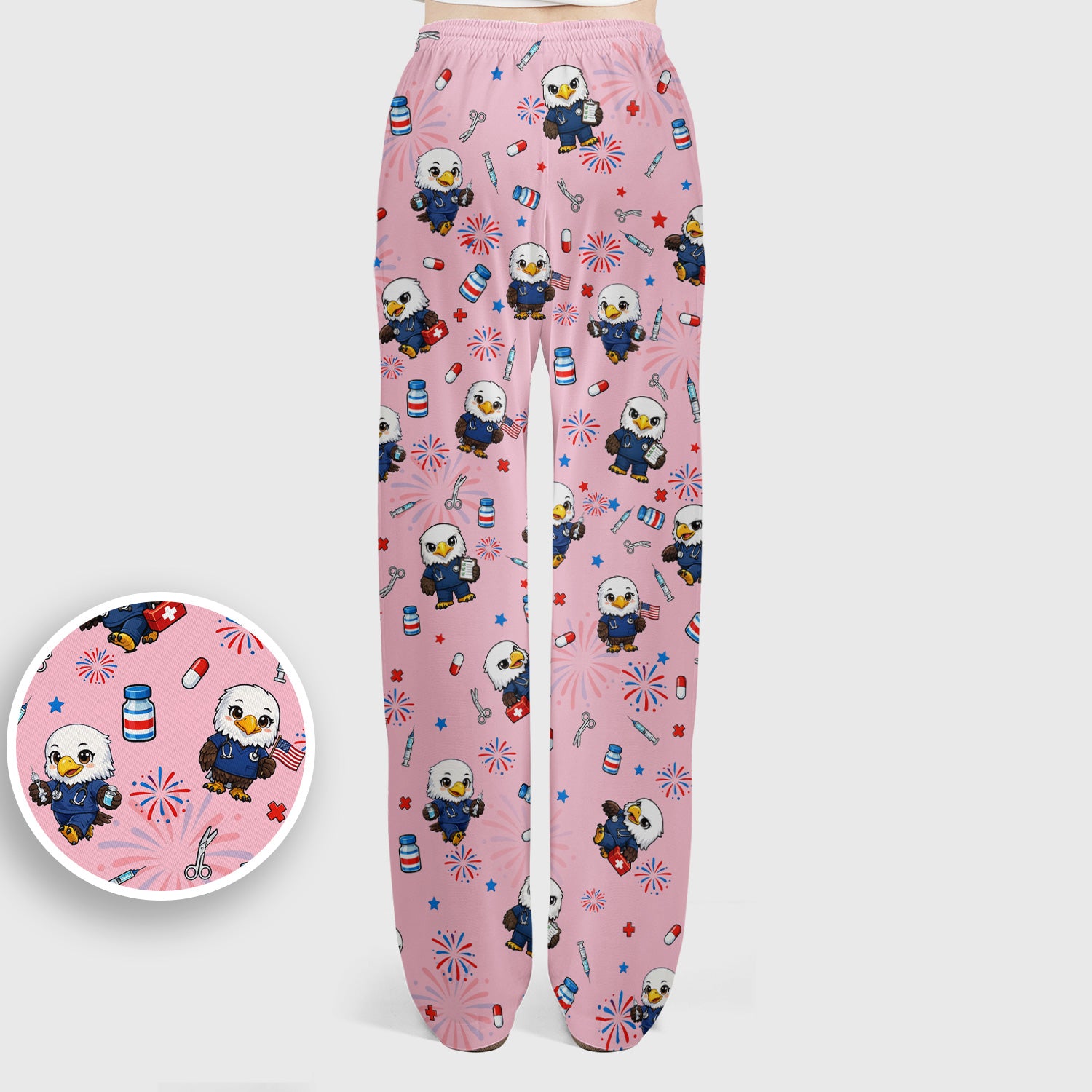 Patriotic Nurse Eagle Fireworks Medical Pattern Scrub Set, Women's Scrub Sets