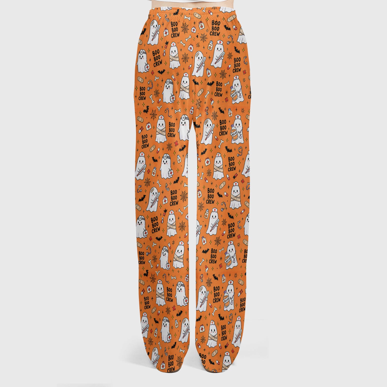 Cute Halloween Boo Boo Crew Ghost Scrub Set, Scrub Pants and V Neck Top