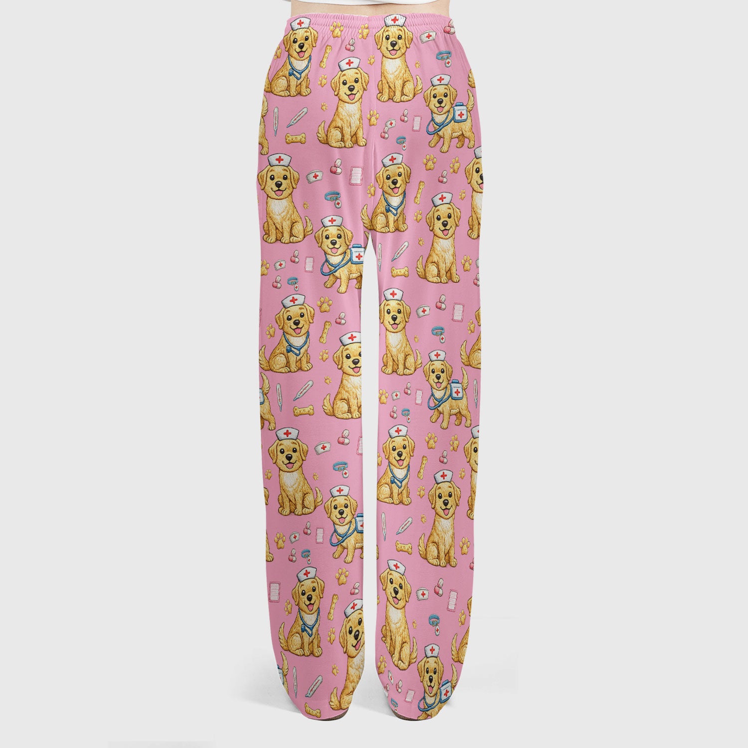 Cute Puppy Nurse Medical Print Women’s Scrub Set, Scrub Pants and V Neck Top