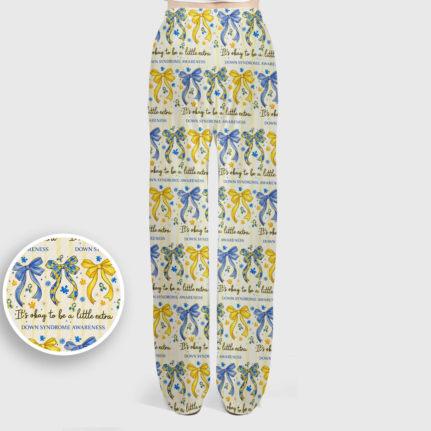 Down Syndrome Awareness Ribbon Pattern Scrub Set, Scrub Pants and V Neck Top