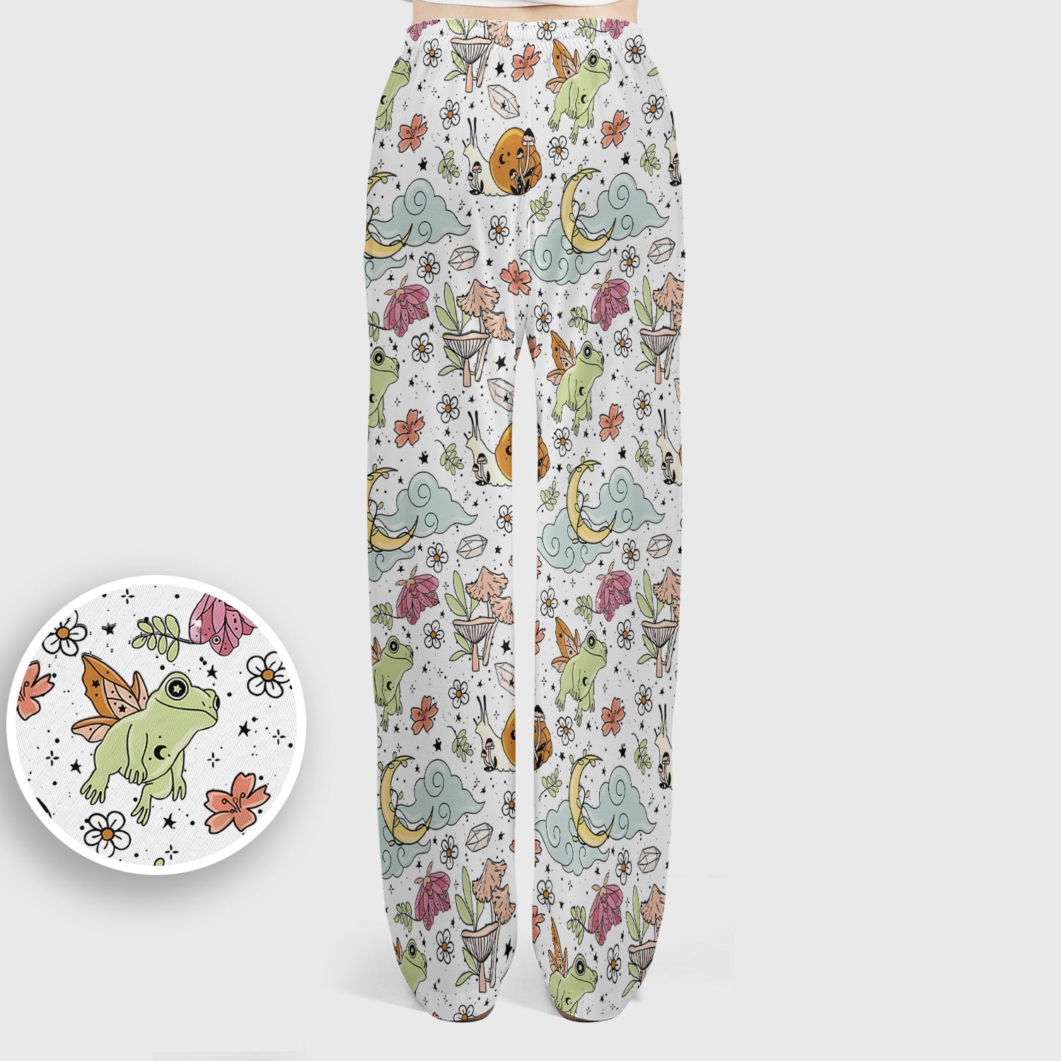 Whimsical Frog Moon Mushroom Pattern Scrub Set, Fantasy Nature Print, Breathable Med Uniform