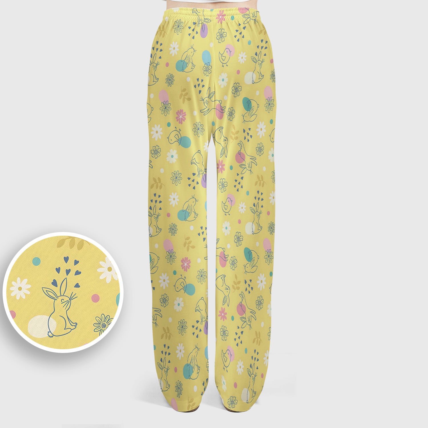 Whimsical Easter Bunny Eggs Pattern Scrub Set, Scrub Pants and V Neck Top