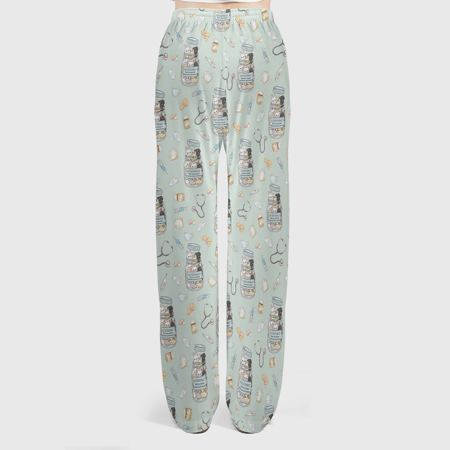 Whimsical Antidepressant Rabbit Jar Design Scrub Set, Scrub Pants and V-Neck Top