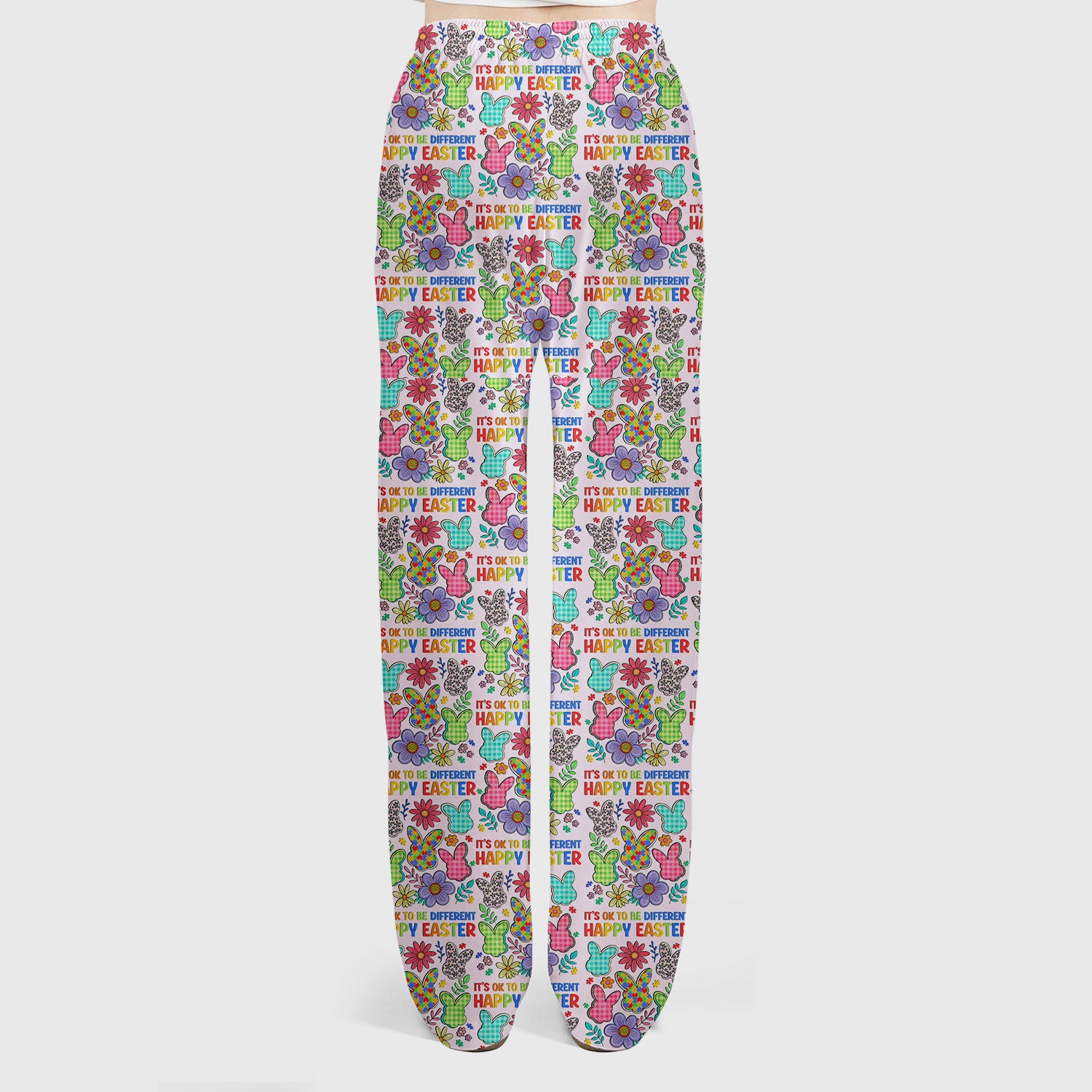 Happy Easter Bunny Floral Print Scrub Set, Breathable Med Uniform
