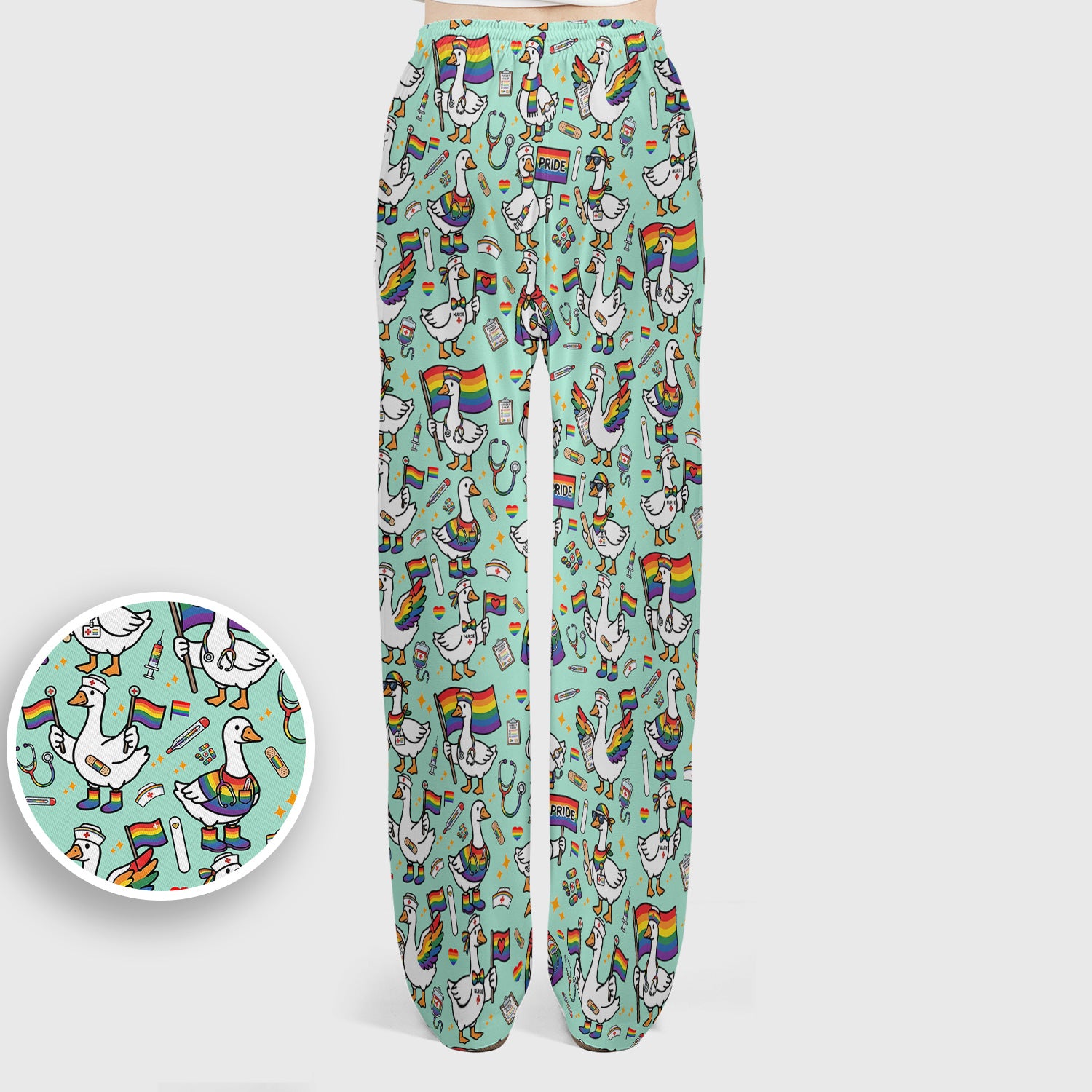 LGBT Pride Nurse Duck Pattern Scrub Set, Breathable Med Uniform