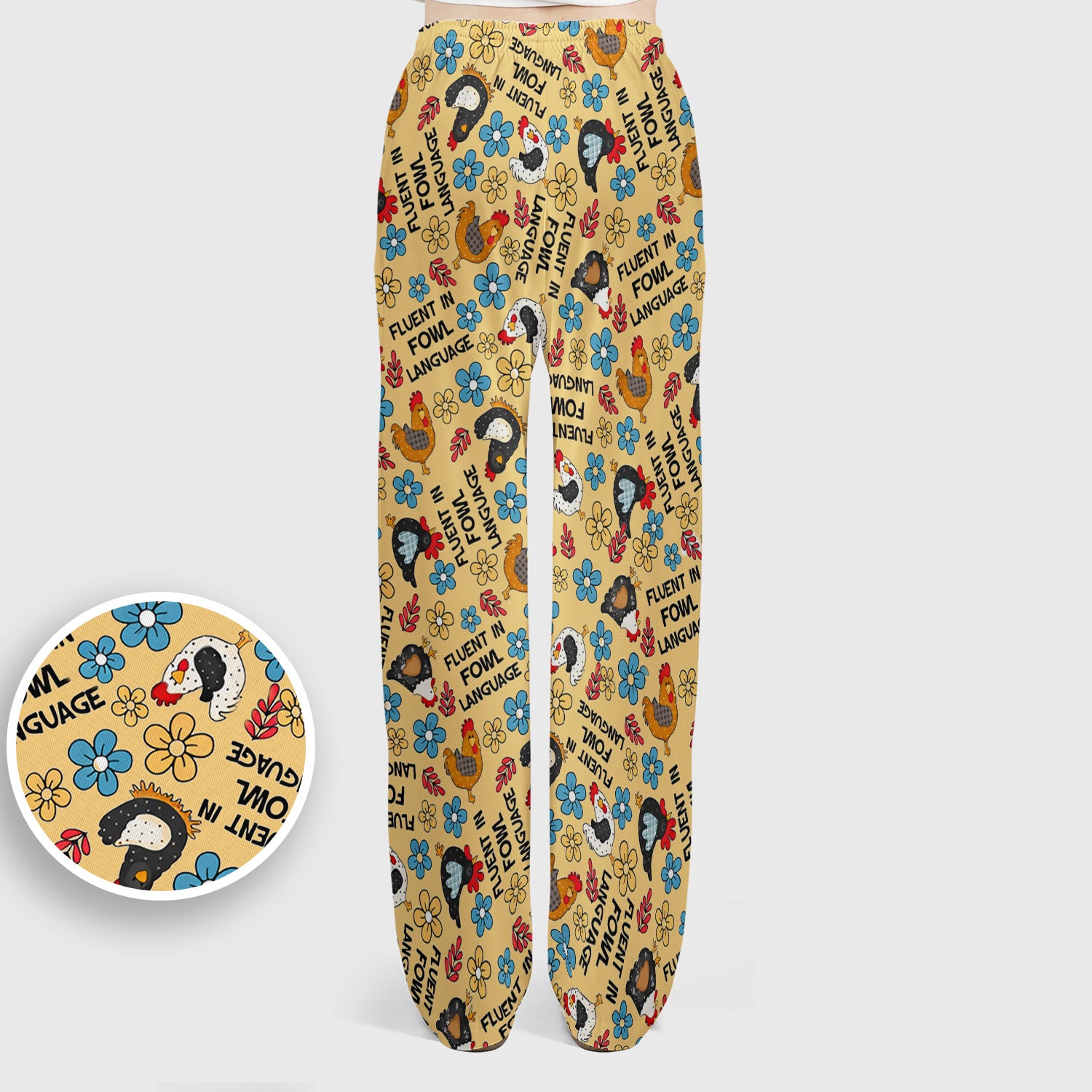 Funny Chicken Fluent in Fowl Language Pattern Scrub Set, Scrub Pants and V Neck Top