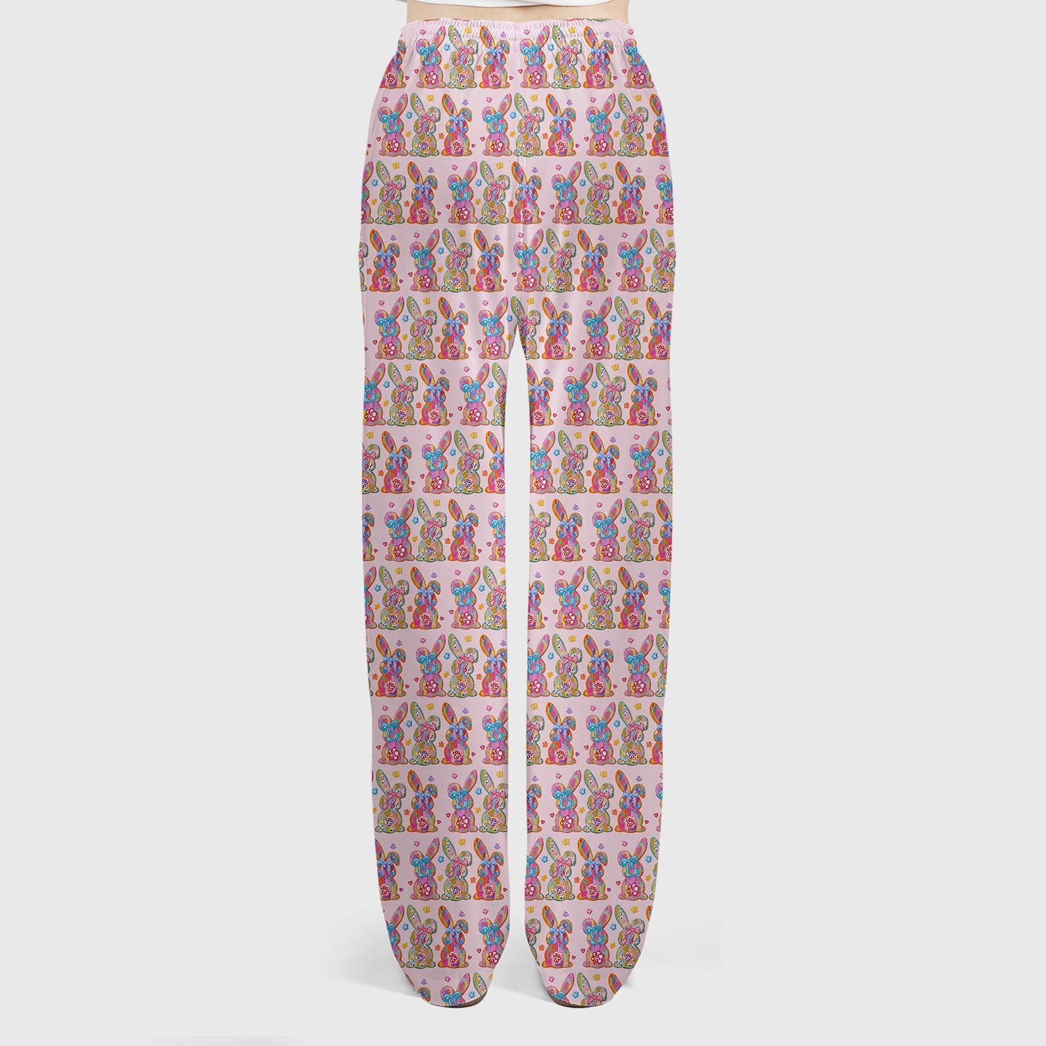 Cute Pastel Bunny Floral Pattern Scrub Set, Breathable Med Uniform