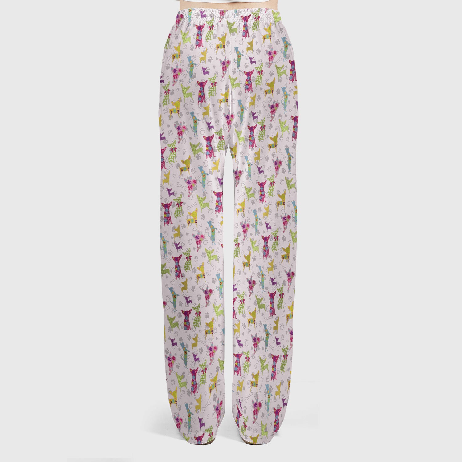 Colorful Playful Dog Print Nurse Scrub Set, Scrub Pants and V Neck Top