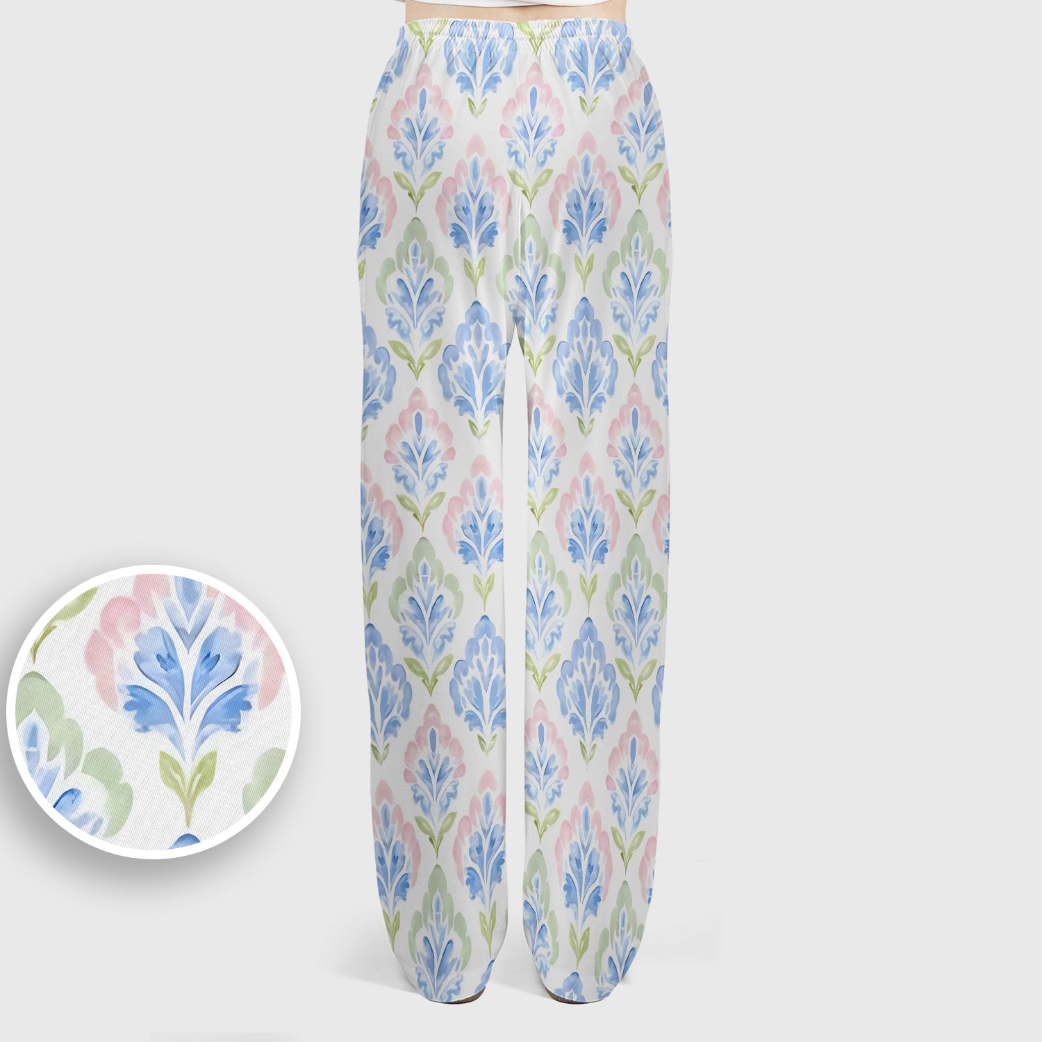 Blue Floral Damask Pattern Scrub Set, Women's Scrub Sets