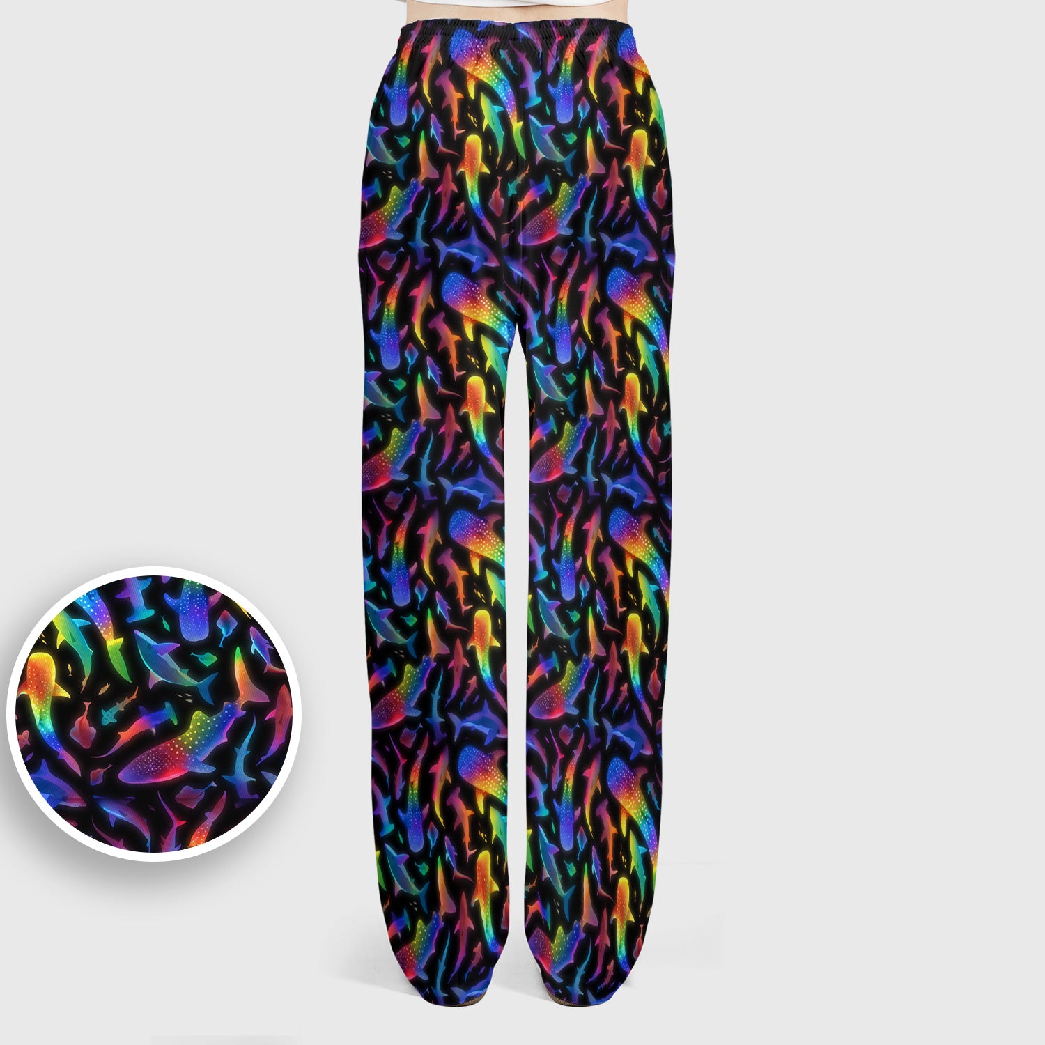 Vibrant Rainbow Shark Pattern Scrub Set, Scrub Pants and V Neck Top