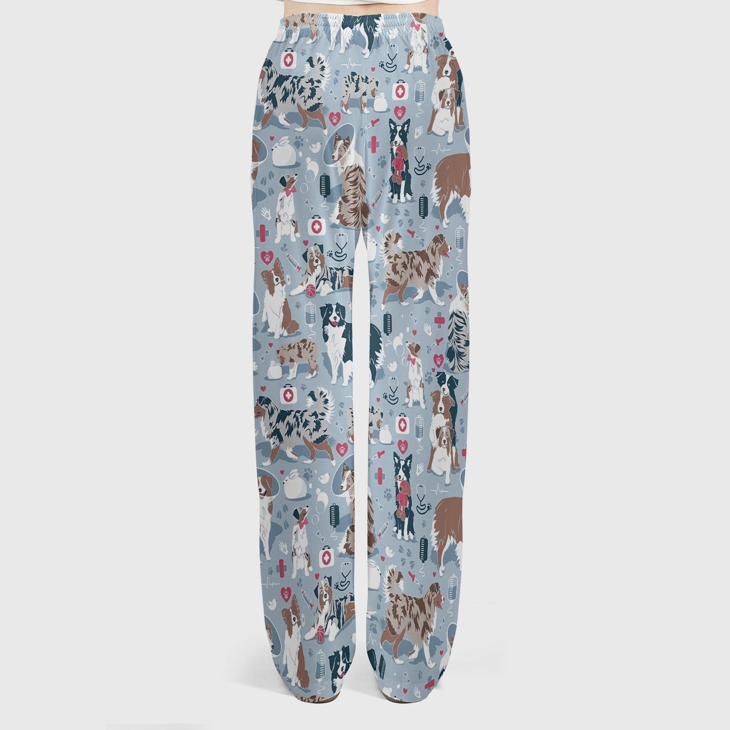 Cute Dog Pattern Women's Veterinary Scrub Set, Scrub Pants and V Neck Top