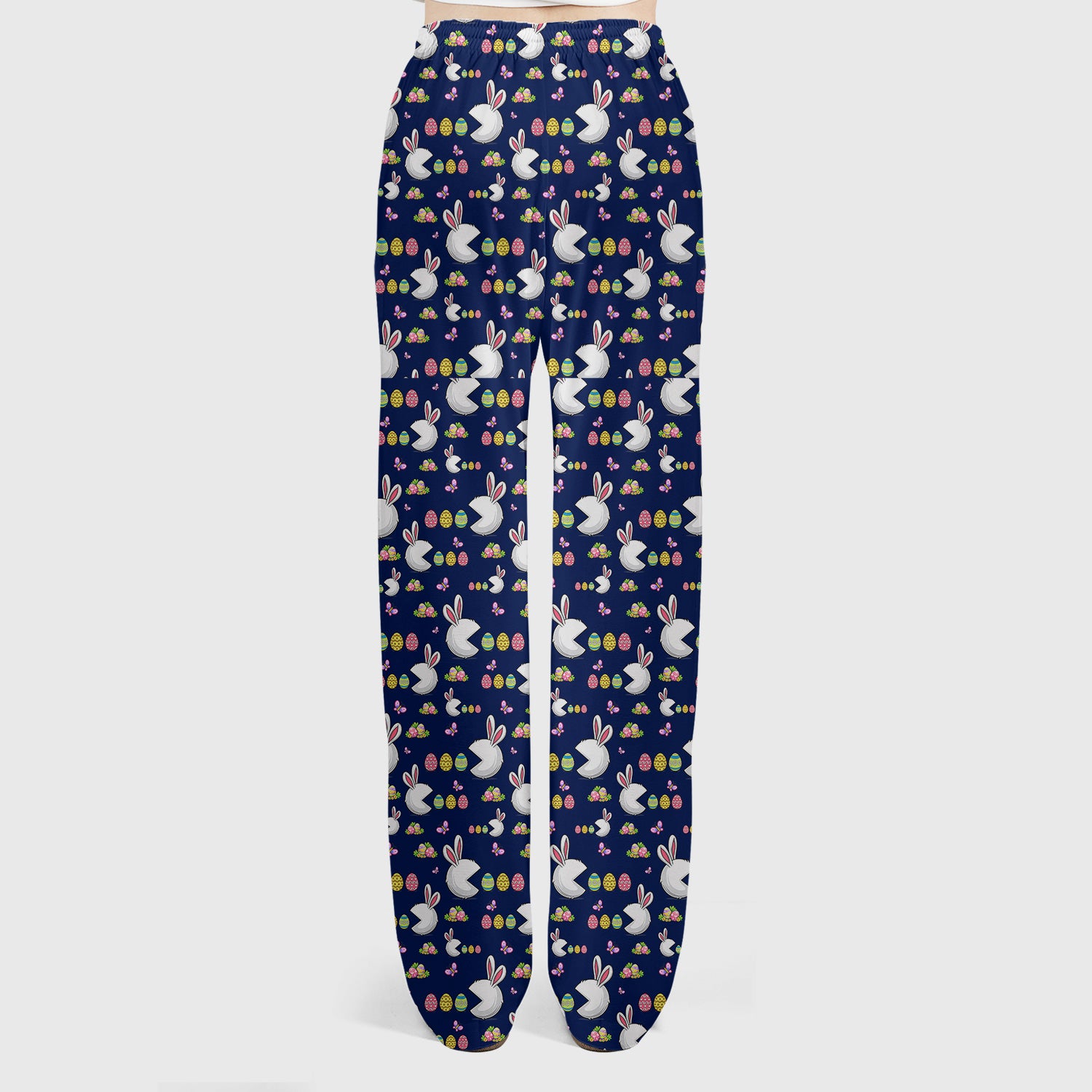 Easter Bunny and Colorful Eggs Print Scrub Set, Breathable Med Uniform