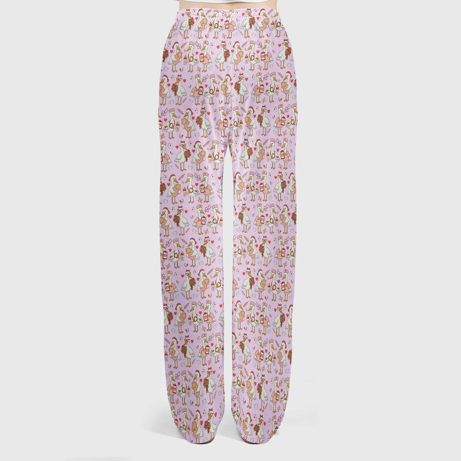 Cute Goose Nurse Valentine Print Scrub Set, Breathable Med Uniform