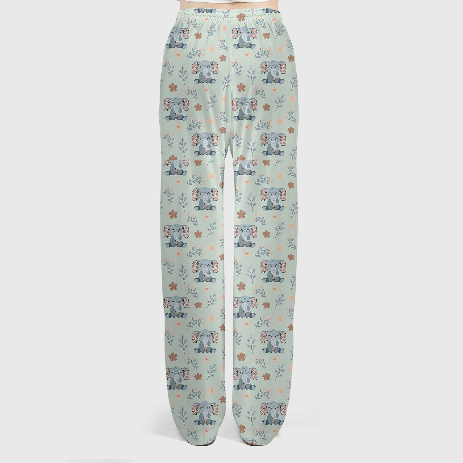 Cute Elephant Floral Print Scrub Set, Scrub Pants and V Neck Top