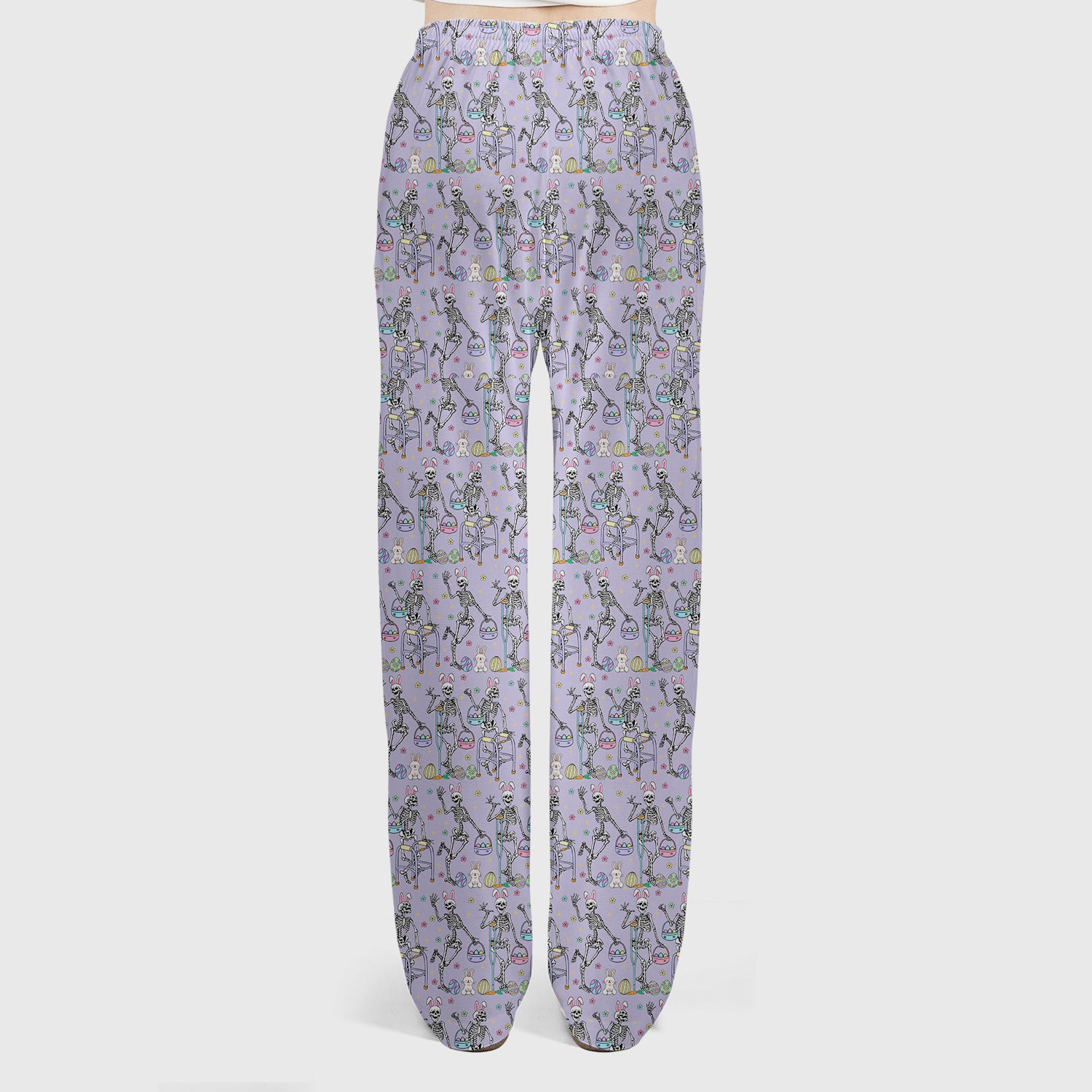 Fun Skeleton Bunny Easter Print Scrub Set, Scrub Pants and V Neck Top