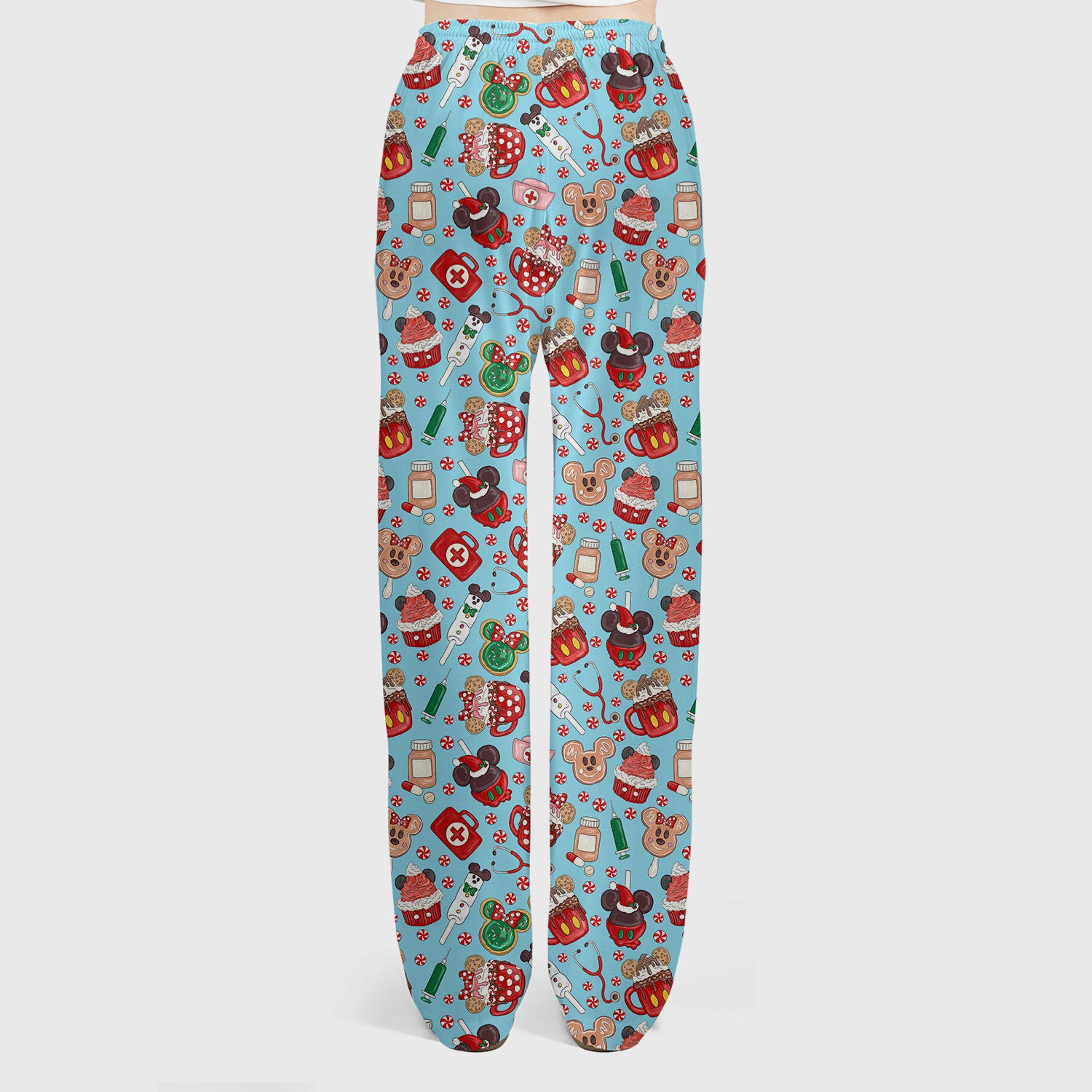 Gingerbread Christmas Comfortable Scrub Set for Nurses - Funny Cookies Candy Cupcake Pants and V Neck Top - Holiday Med Uniform