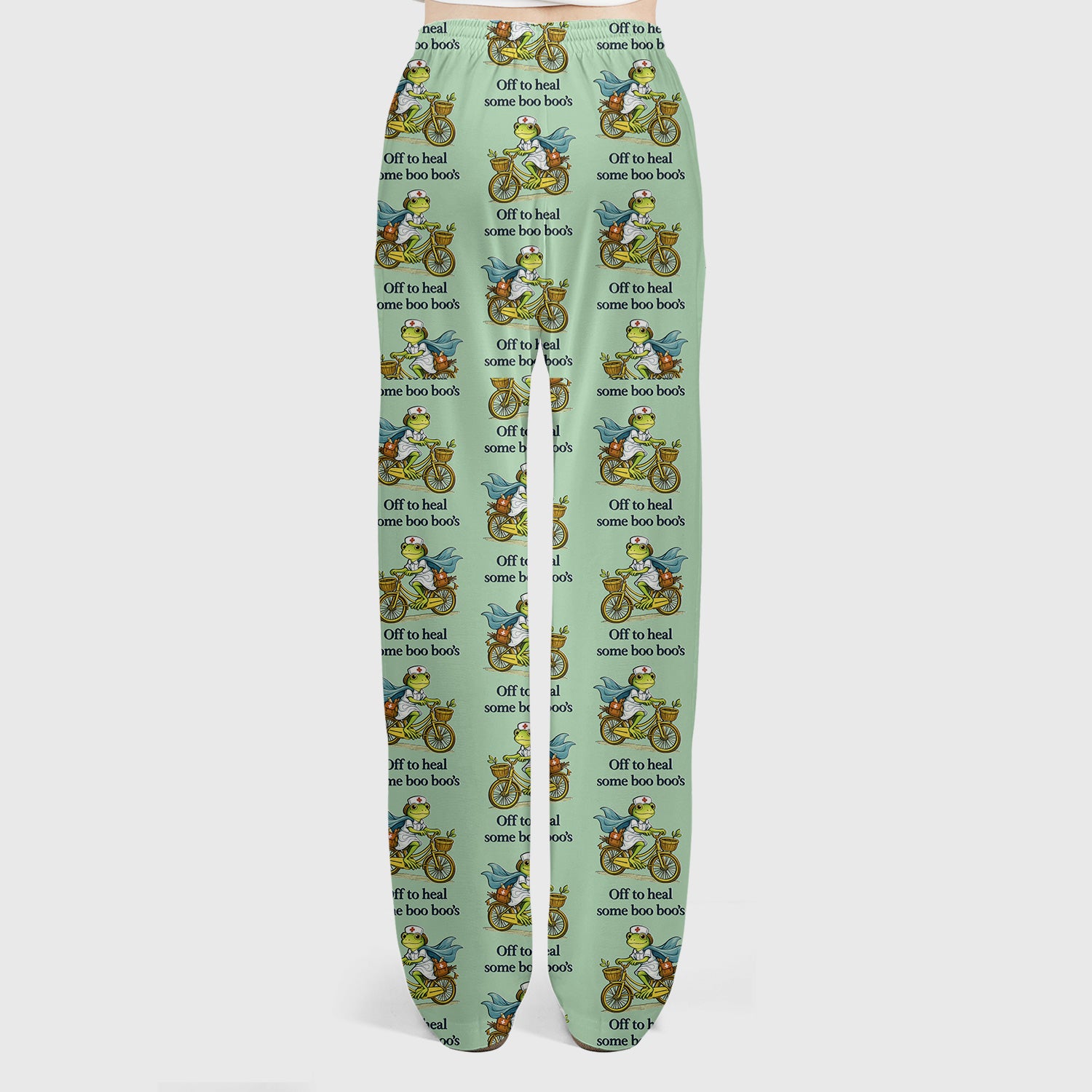 Funny Frog Nurse Cycling Pattern Scrub Set, Scrubs Pants and V Neck Top