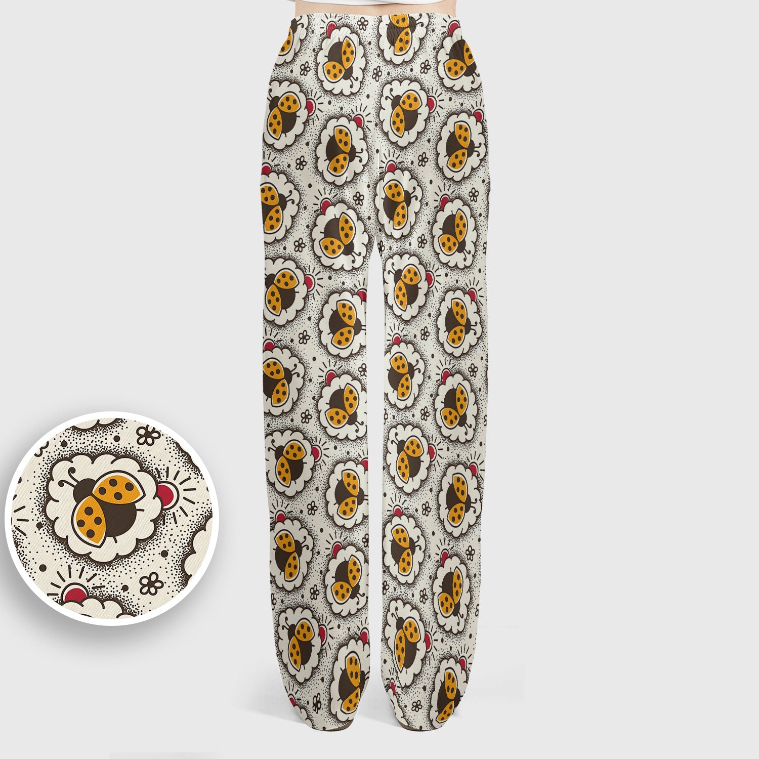 Cute Ladybug in Floral Frame Pattern Scrub Set, Breathable Med Uniform
