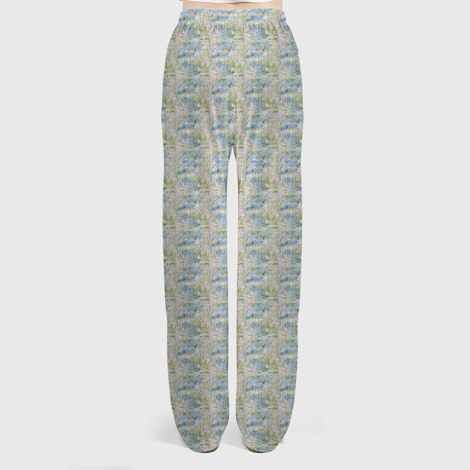 Ducks in Pond Nature Print Scrub Set, Scrub Pants and V Neck Top