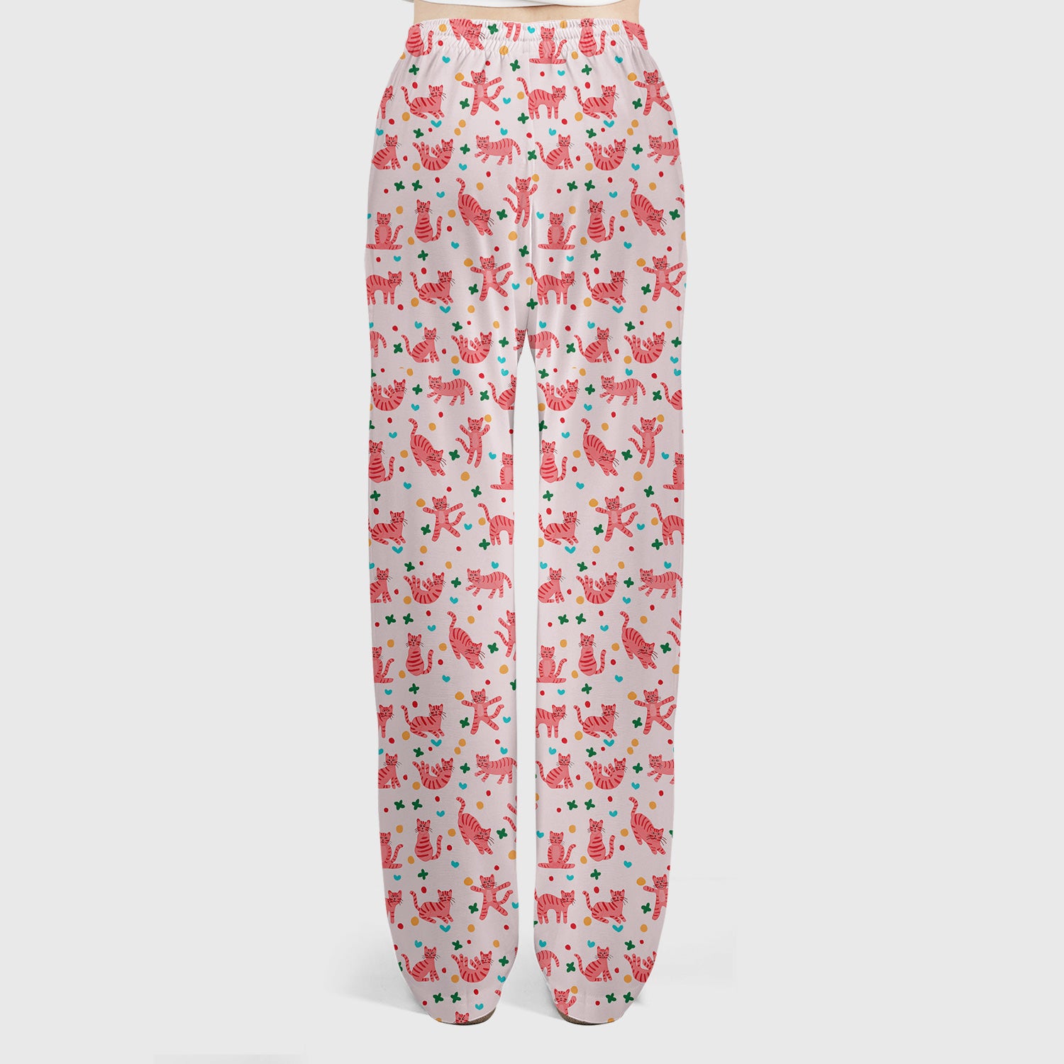 Cute Pink Cat Pattern Women's Scrub Sets, Scrub Pants and V Neck Top