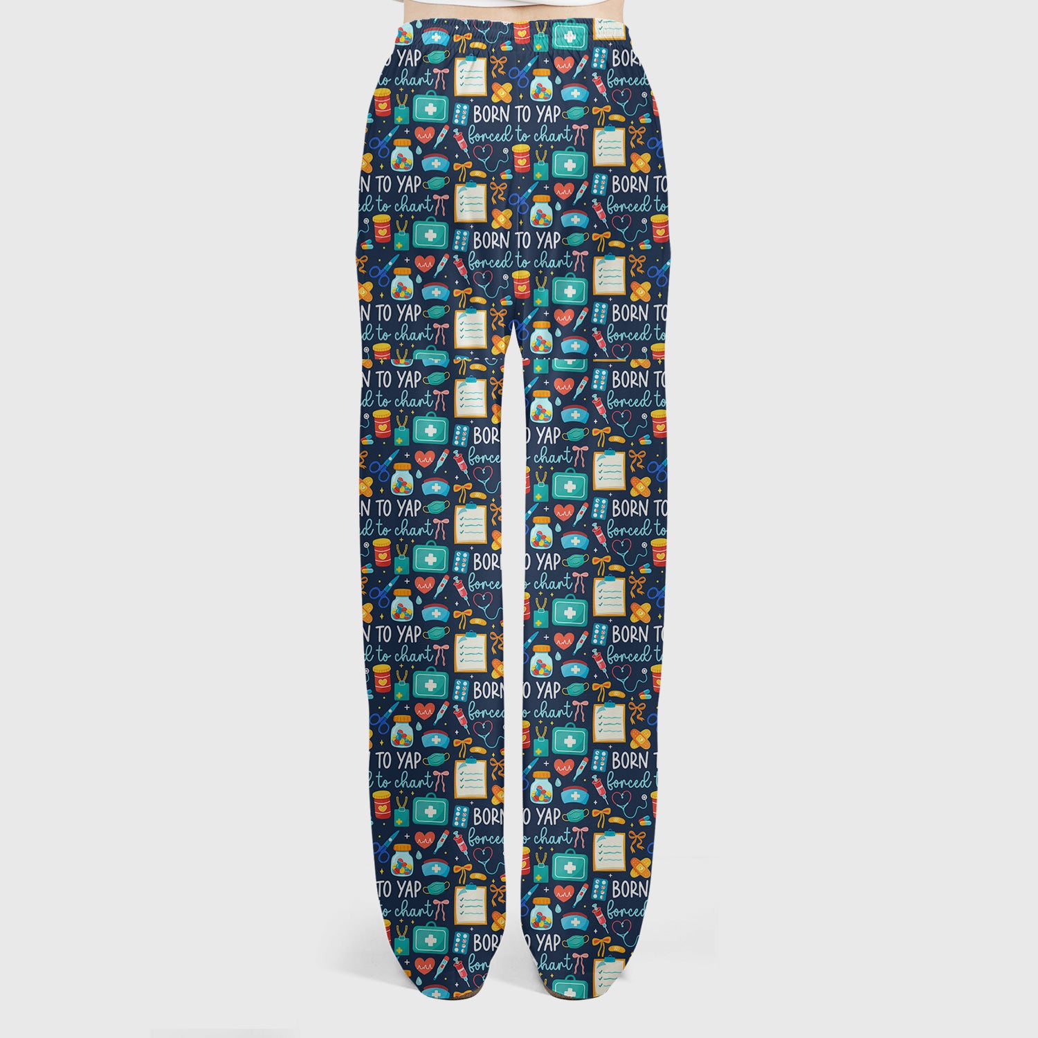 Born To Yap Medical Tools Pattern Scrub Set, Scrub Pants and V Neck Top