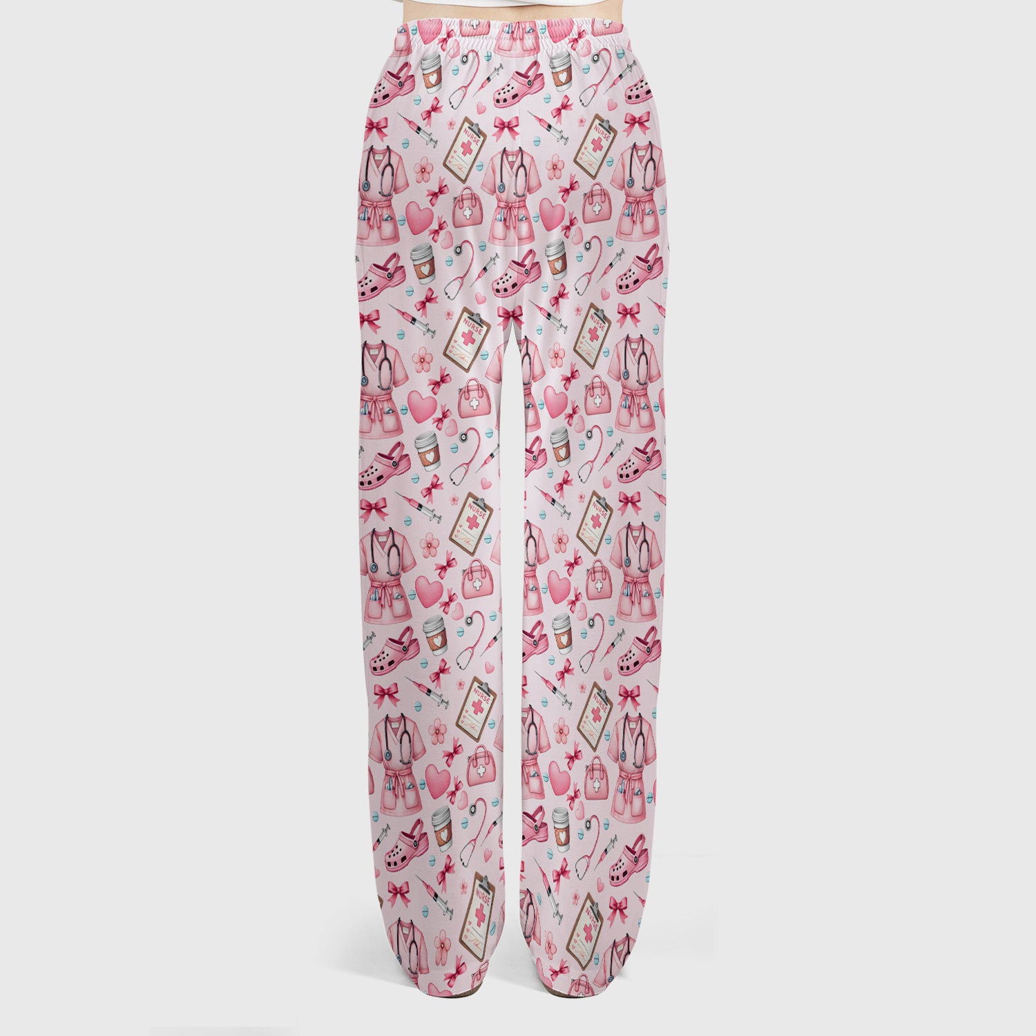 Valentine Pink Nurse Icons Print Women's Scrub Set, Breathable Med Uniform