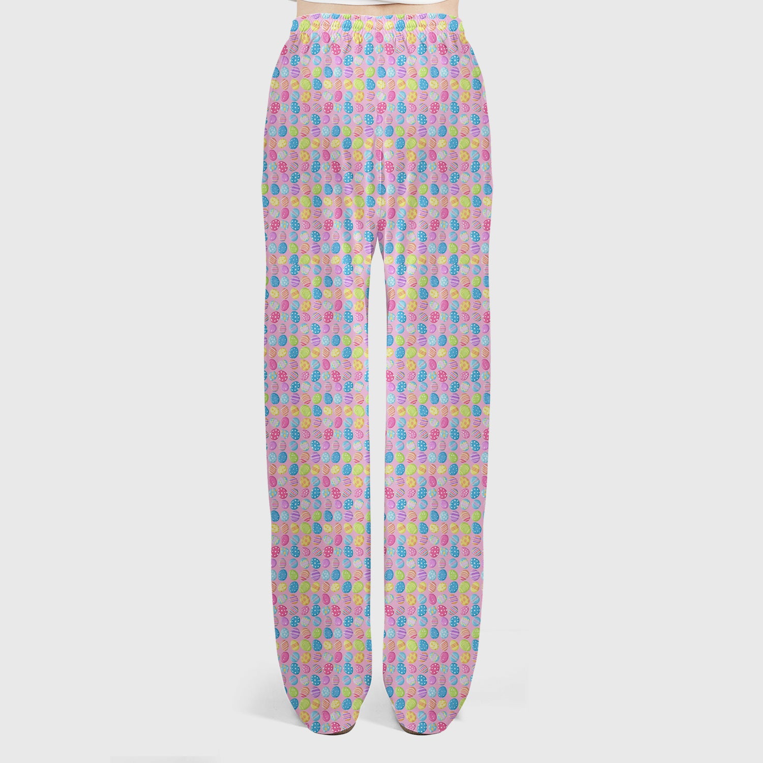 Colorful Easter Eggs Pattern Scrub Set, Scrub Pants and V Neck Top