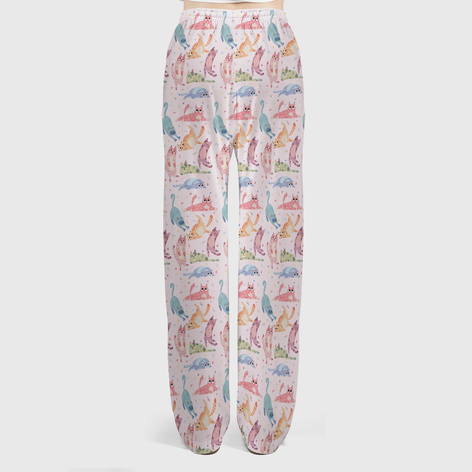 Funny Pastel Cat Pattern Medical Scrub Set, Breathable Fabrics Nursing Uniform