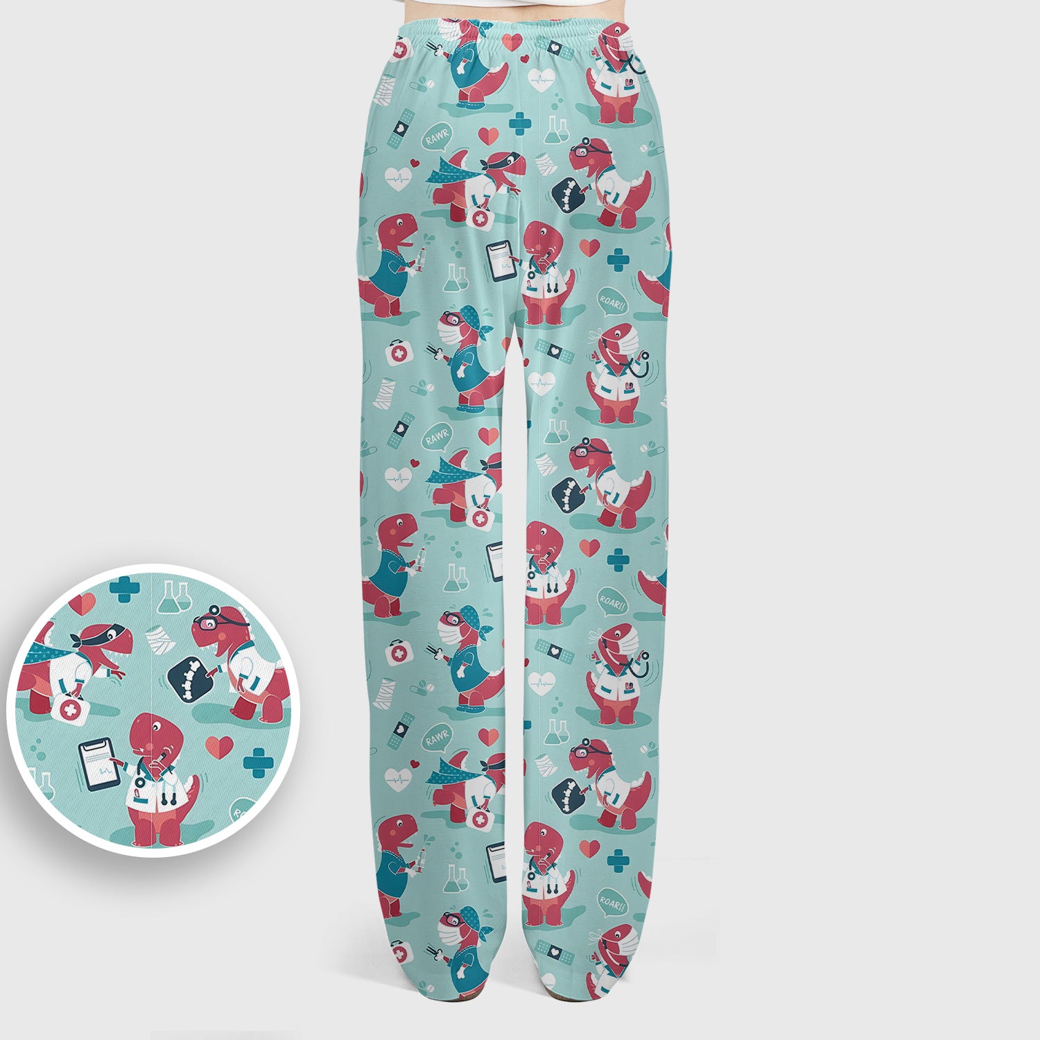 Cute Dinosaur Doctor Medical Pattern Scrub Set, Women's Scrub Sets