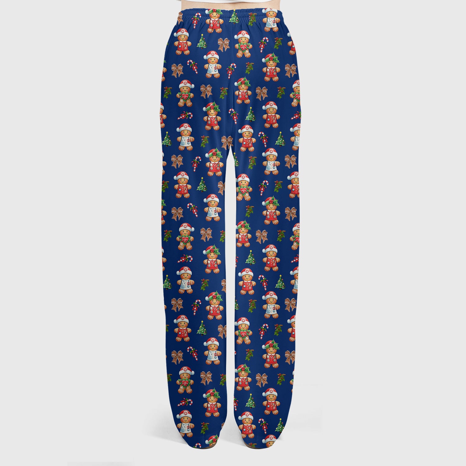 Funny Christmas Scrub Set for Nurse - Adorable Gingerbread Candy Cane Bow- Festive Medical Uniform for Women