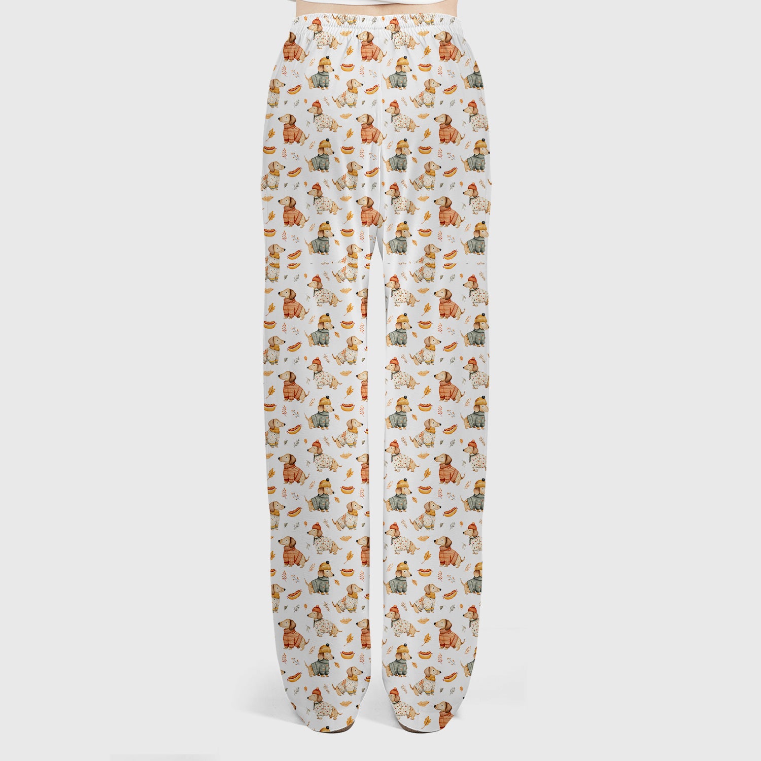 Autumn Dachshund Dog Sweater Print Scrub Set, Breathable Med Uniform