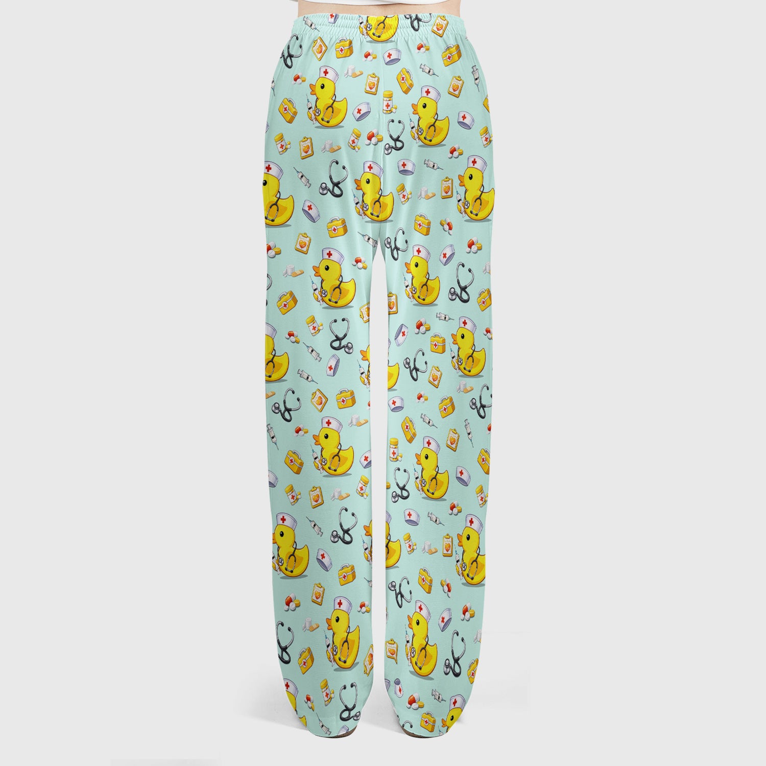 Playful Medical Duck Print Women's Scrub Set, Breathable Med Uniform