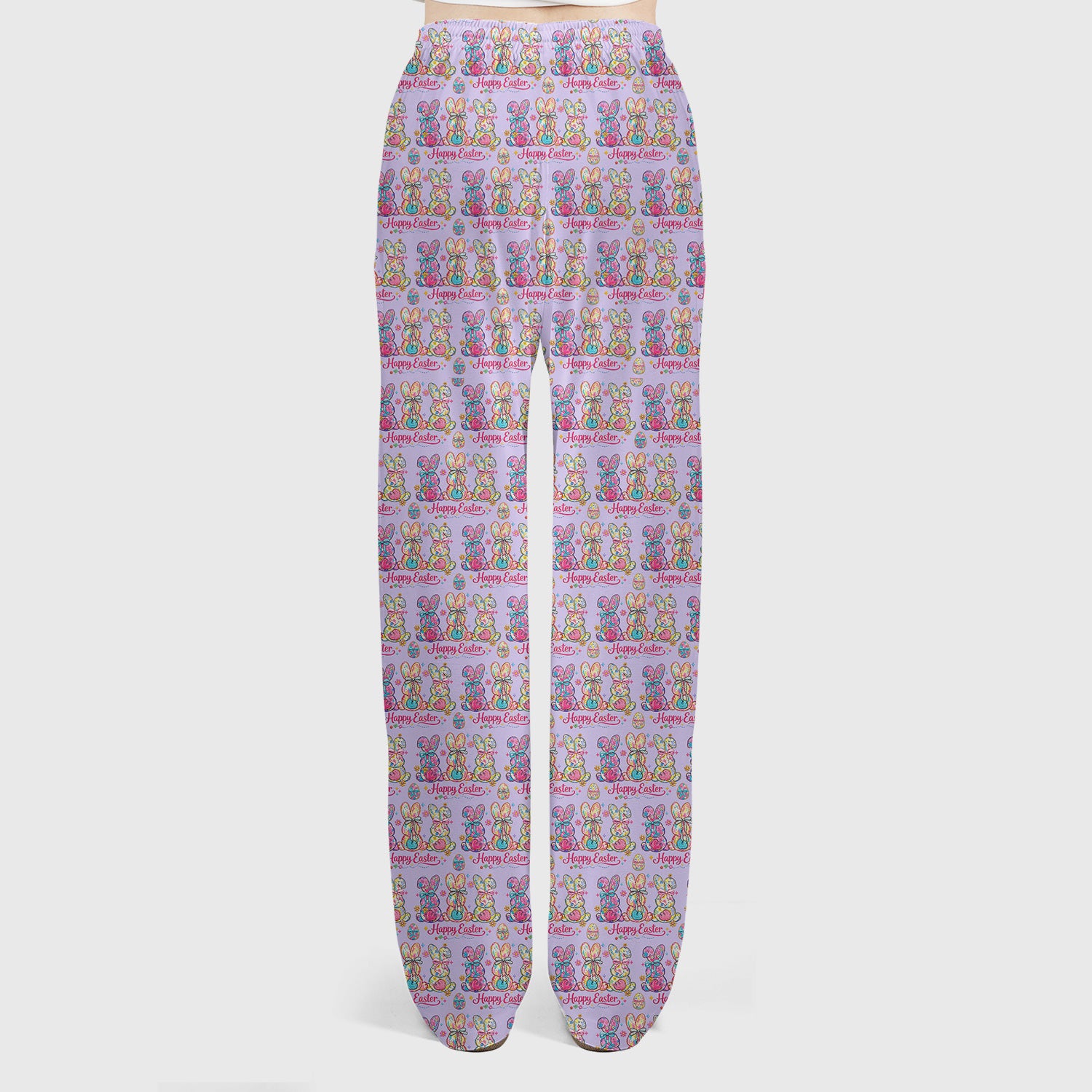Pink Happy Easter Bunny Pattern Scrub Set, Scrub Pants and V Neck Top