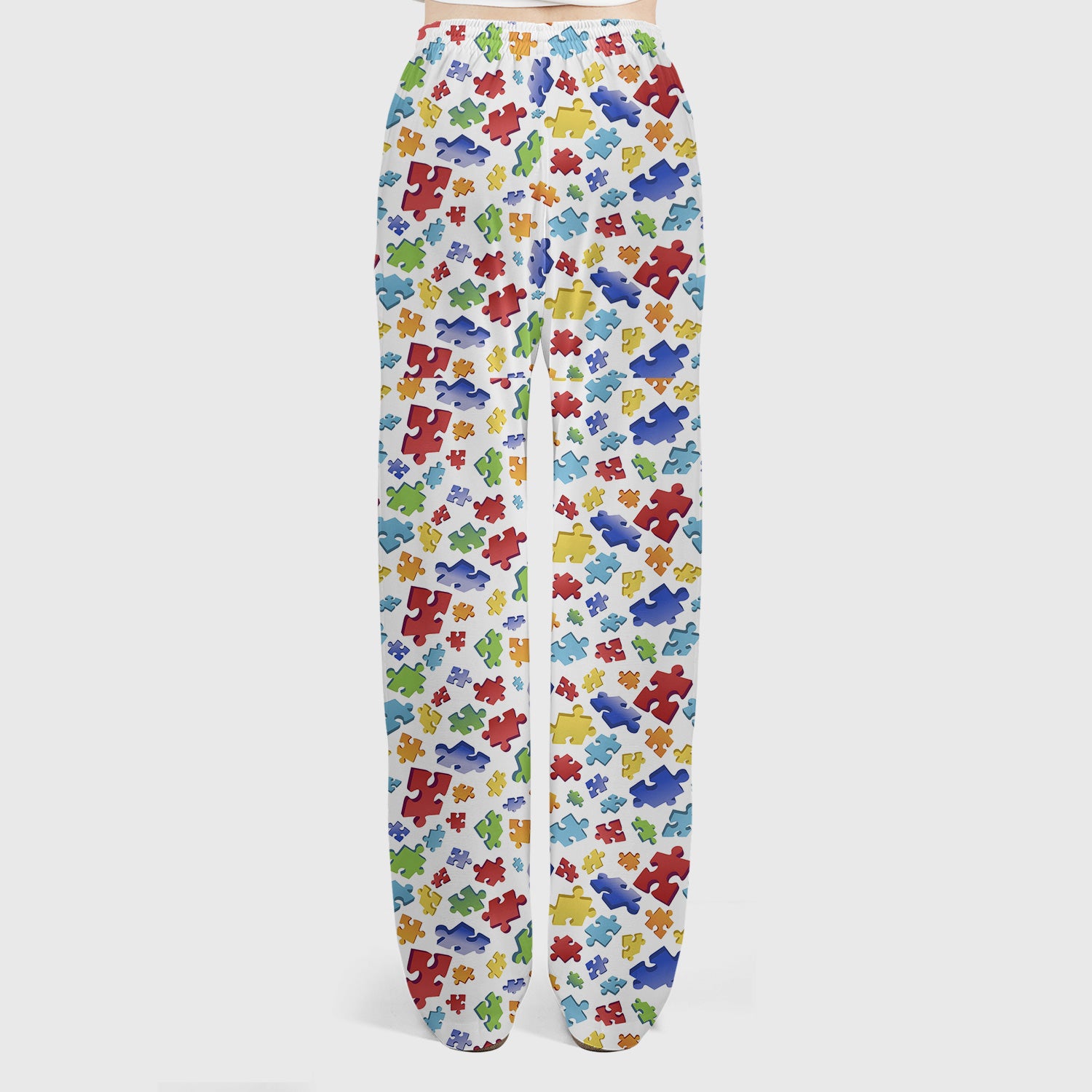 Colorful Scattered Puzzle Piece Pattern Print Scrub Set, Scrub Pants and V Neck Top