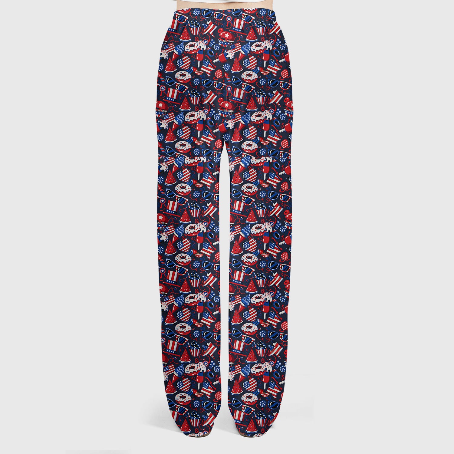 Cute Patriotic Print V Neck Scrub Set for Healthcare Workers, Red Blue Uniform