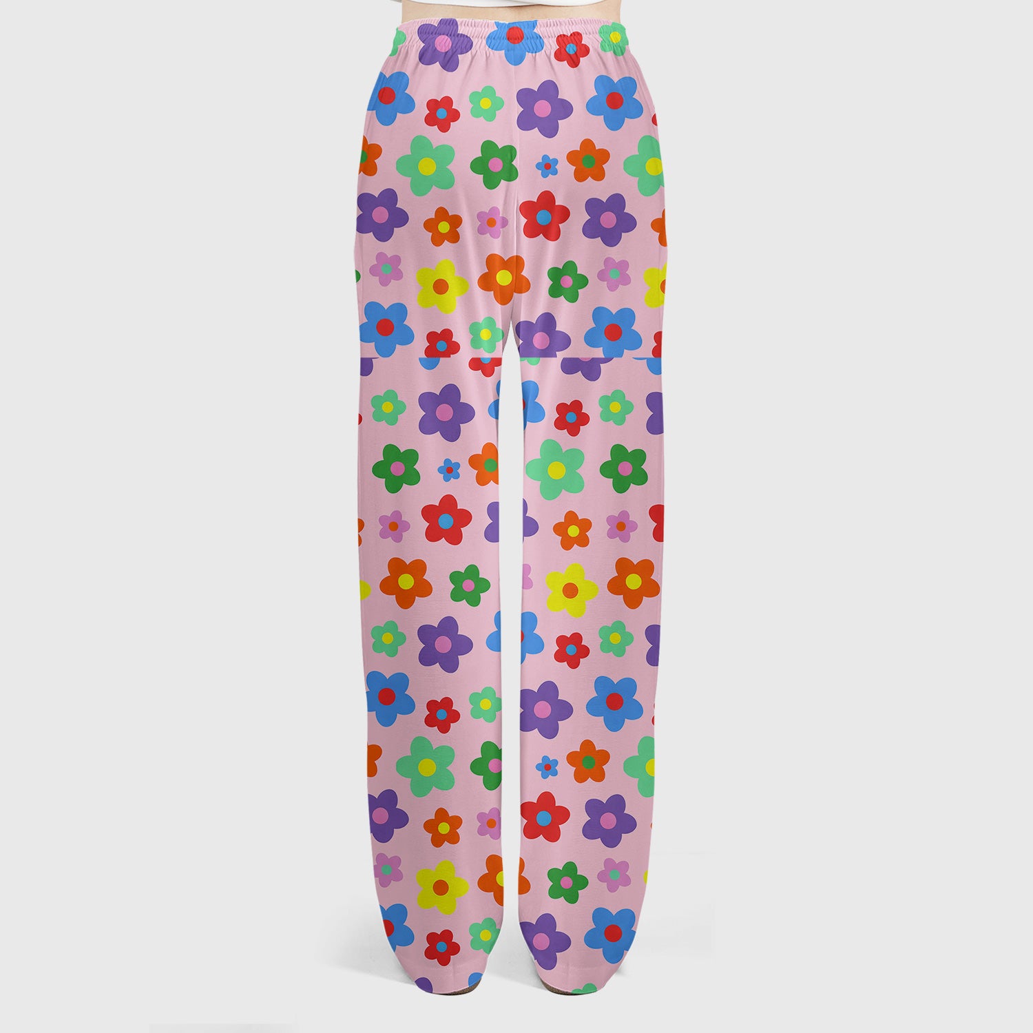 Colorful Retro Flower Pattern Print Scrub Set, Scrub Pants and V Neck Top